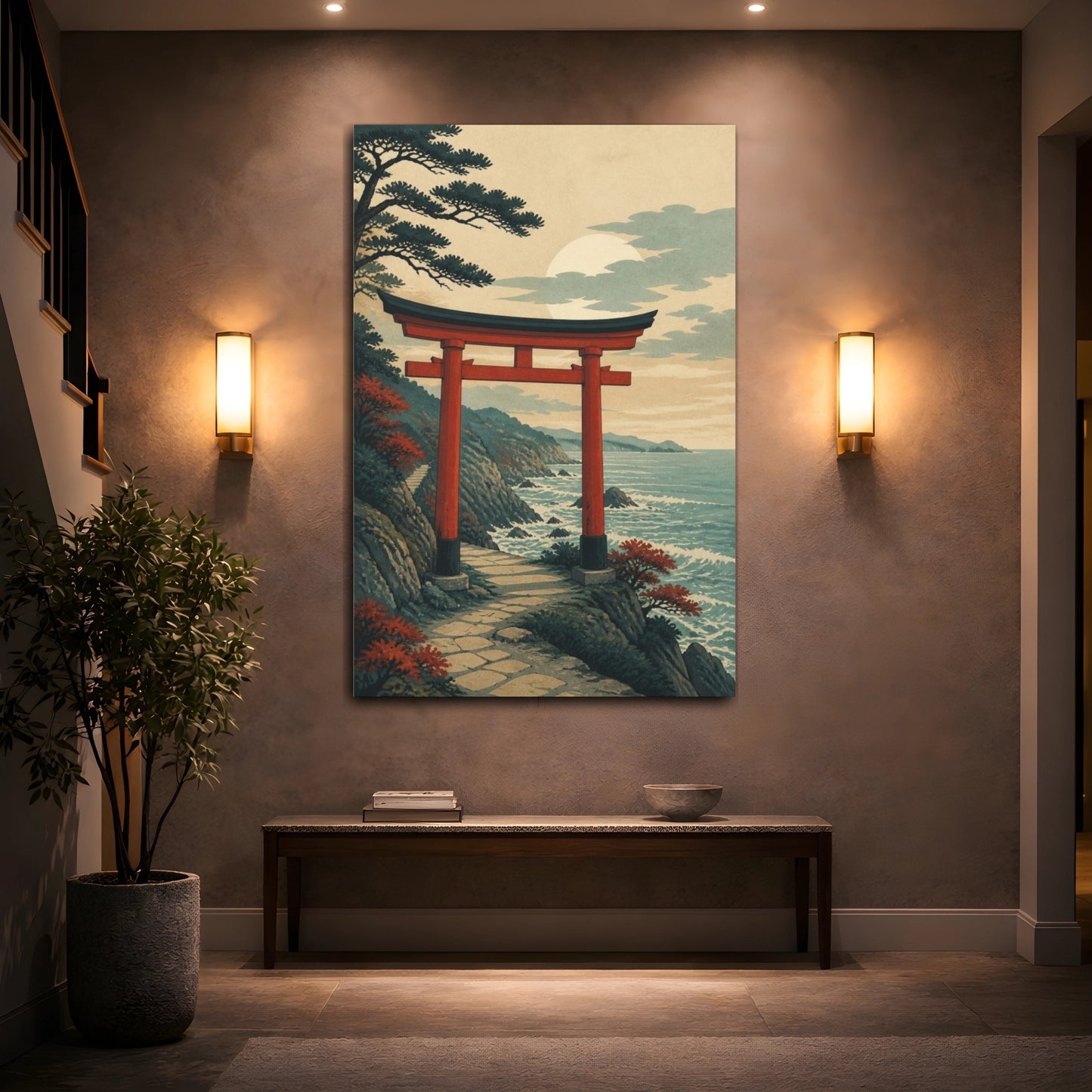 Mockup 2. Japanese Torii By Sea shown as canvas print