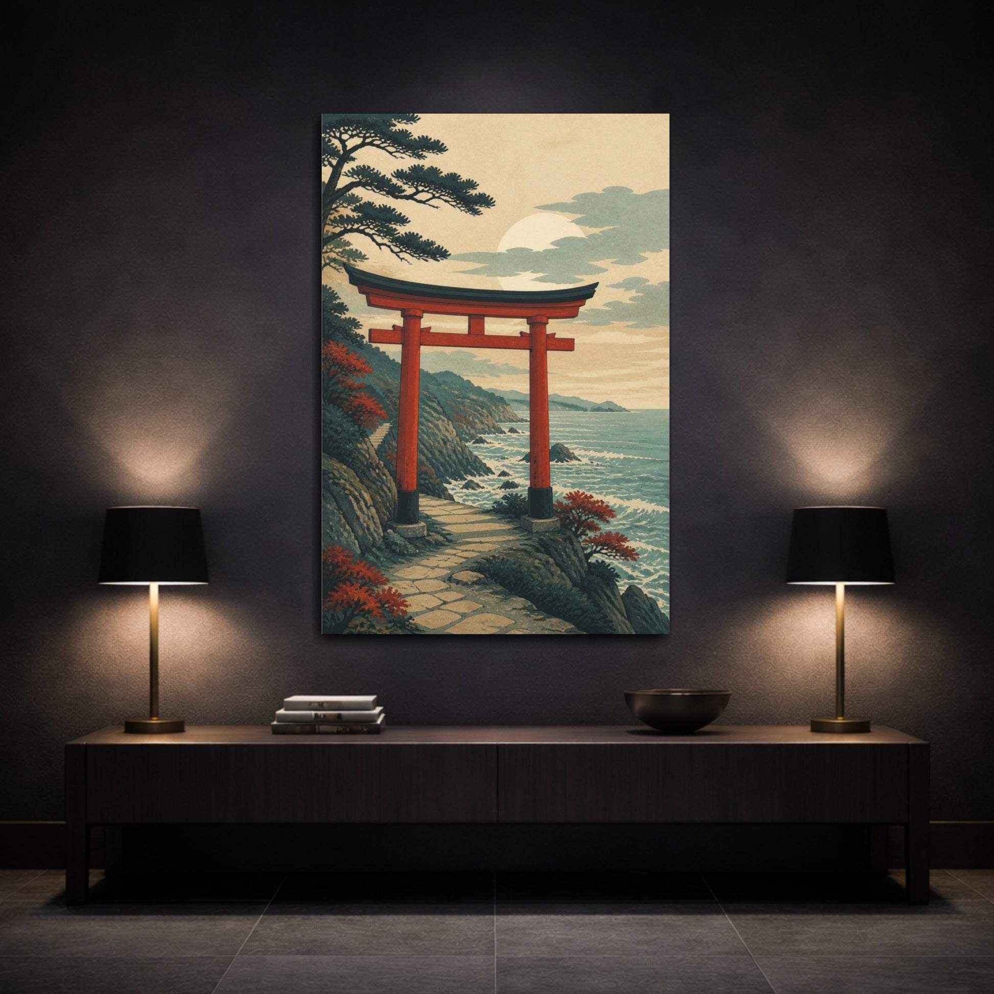Mockup 3. Japanese Torii By Sea shown as canvas print