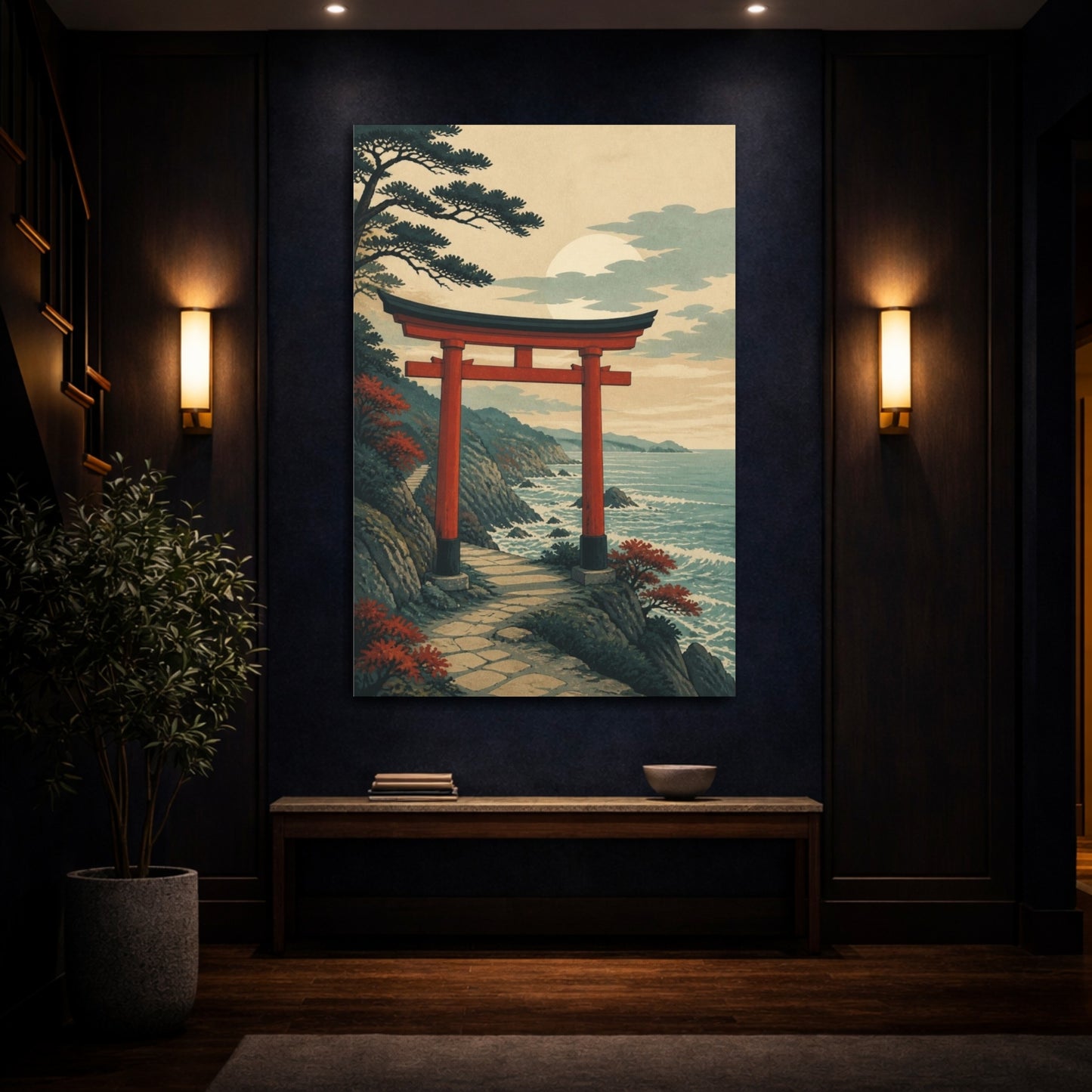 Mockup 4. Japanese Torii By Sea shown as canvas print