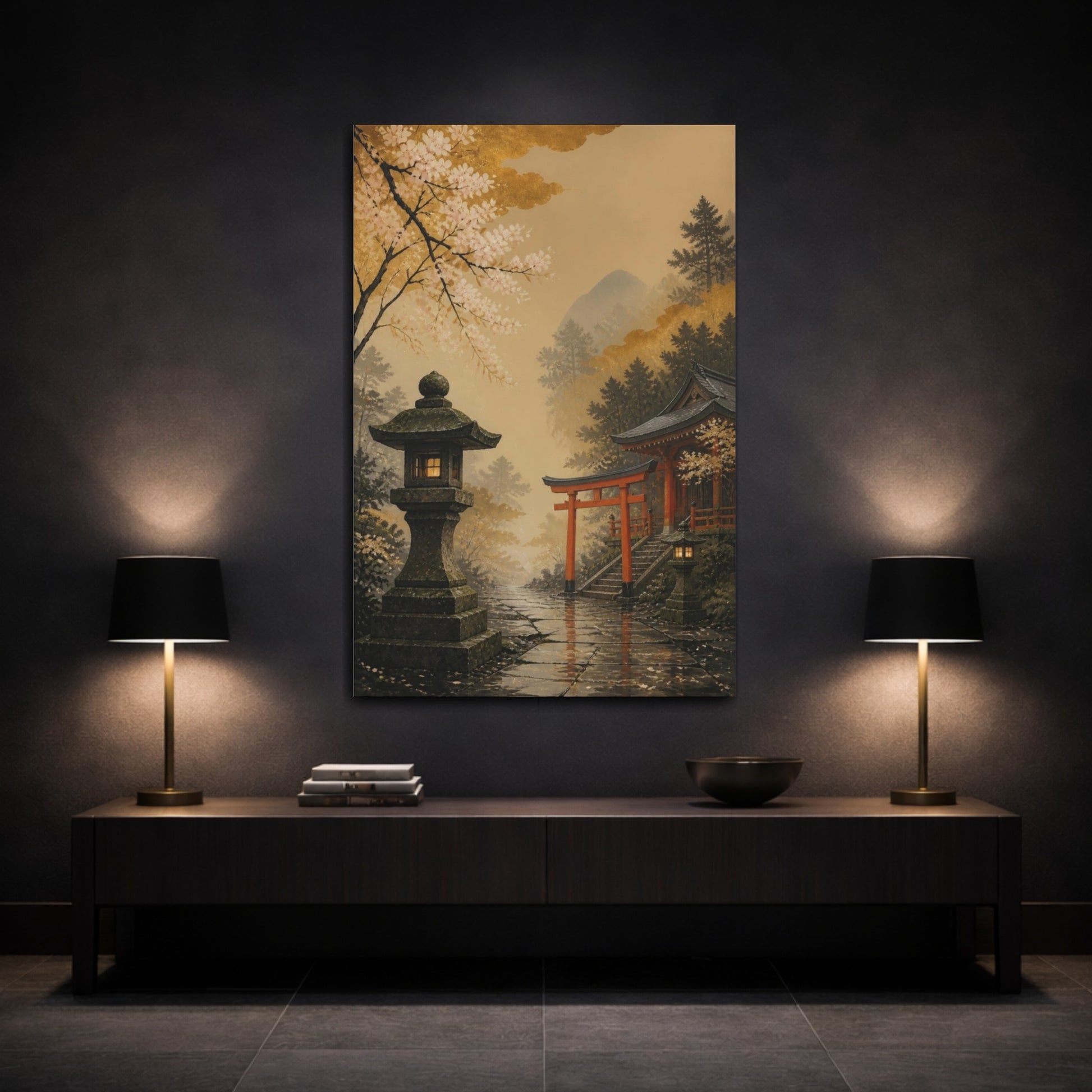 Mockup 3. Japanese Torii Shrine Path shown as canvas print