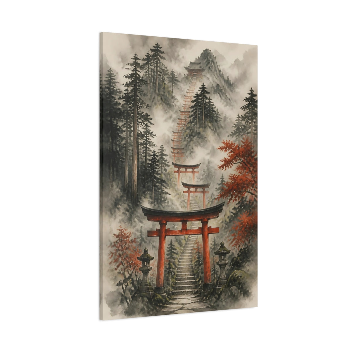 Side Mockup 1. Japanese Torii Stairway shown as canvas print