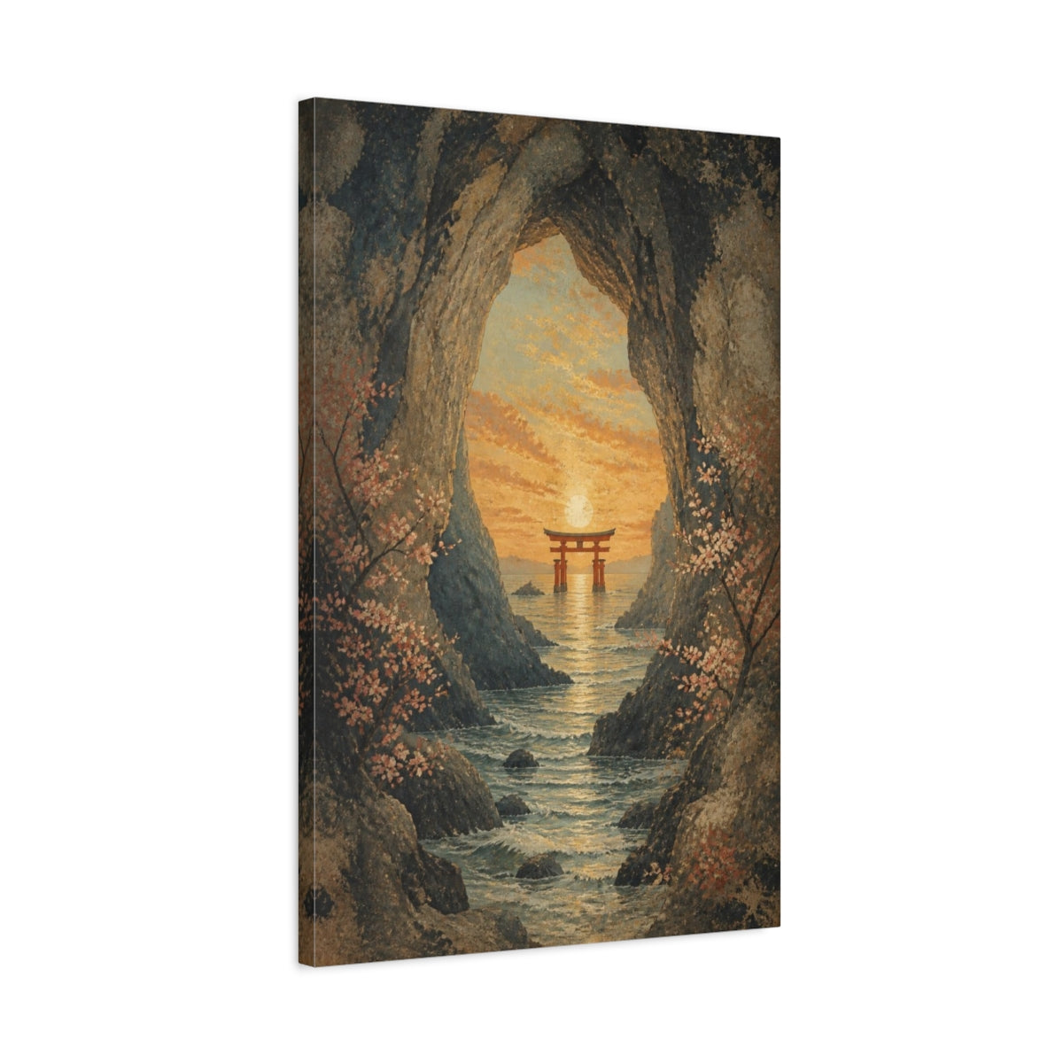 Side Mockup 2. Japanese Torii Sunset shown as canvas print