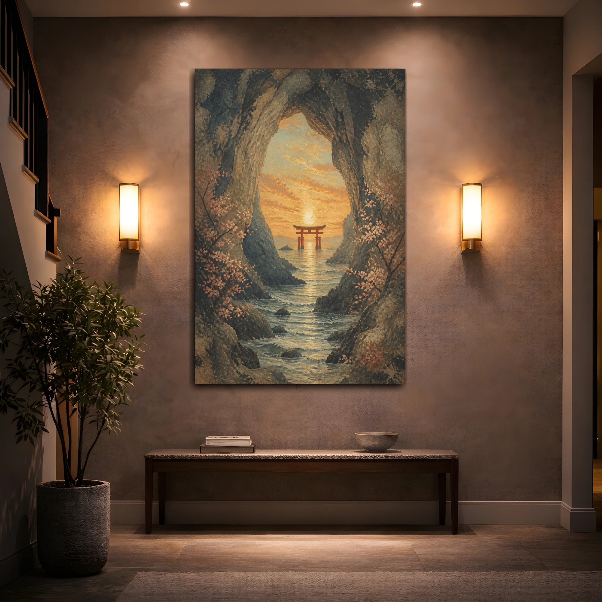 Mockup 2. Japanese Torii Sunset shown as canvas print