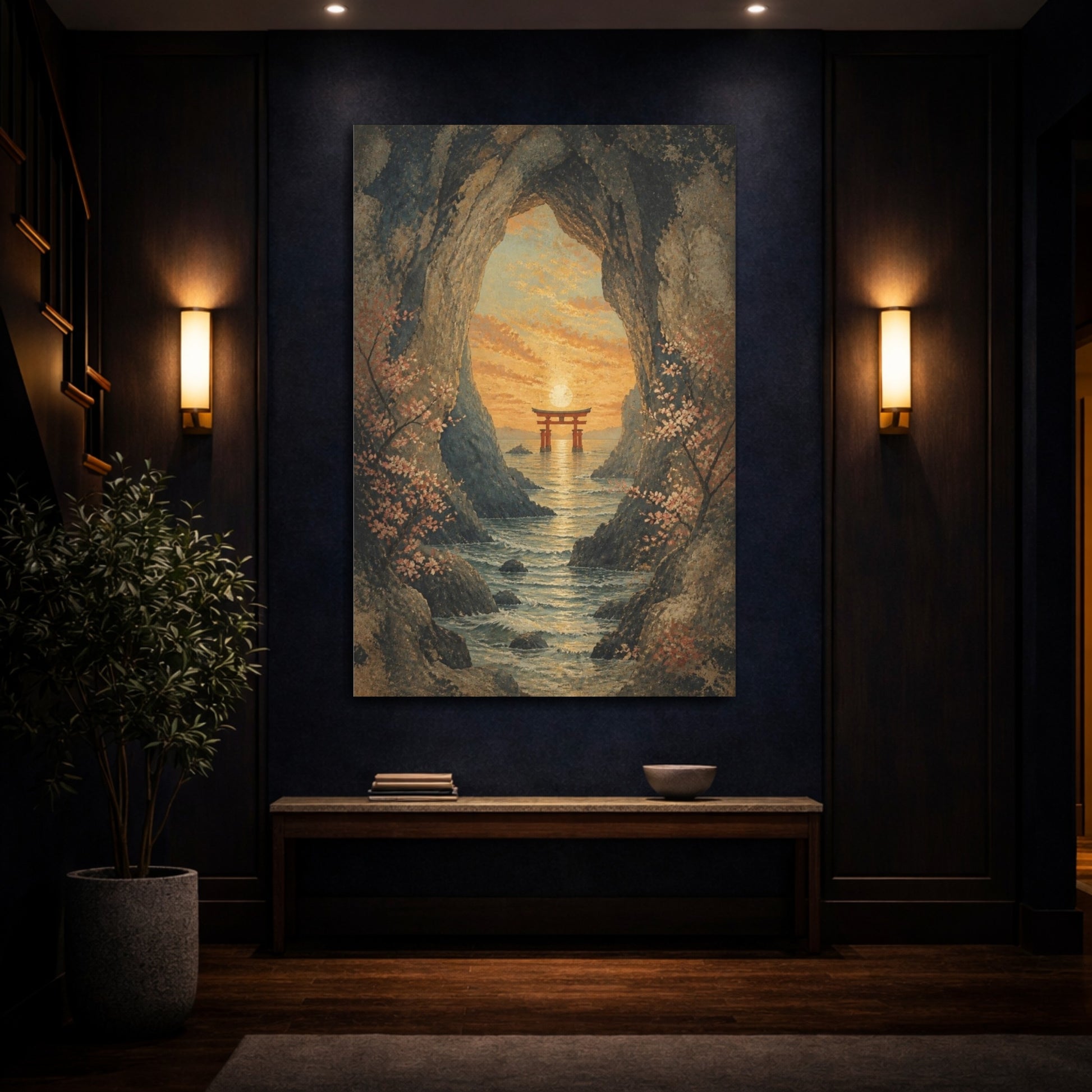 Mockup 4. Japanese Torii Sunset shown as canvas print