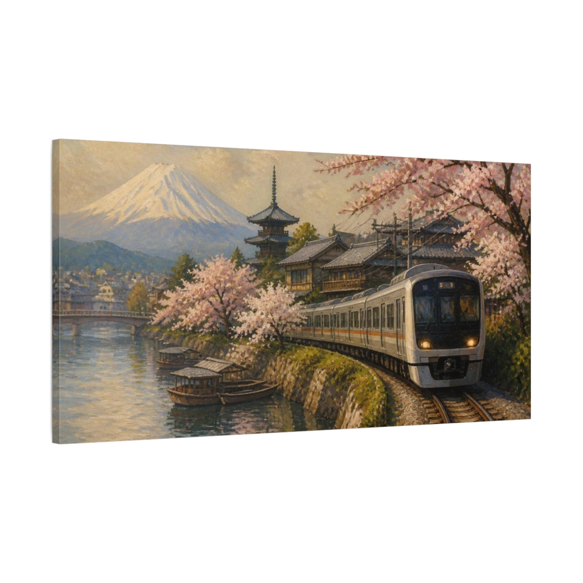 Main Mockup. Japanese Train With Sakura shown as canvas print