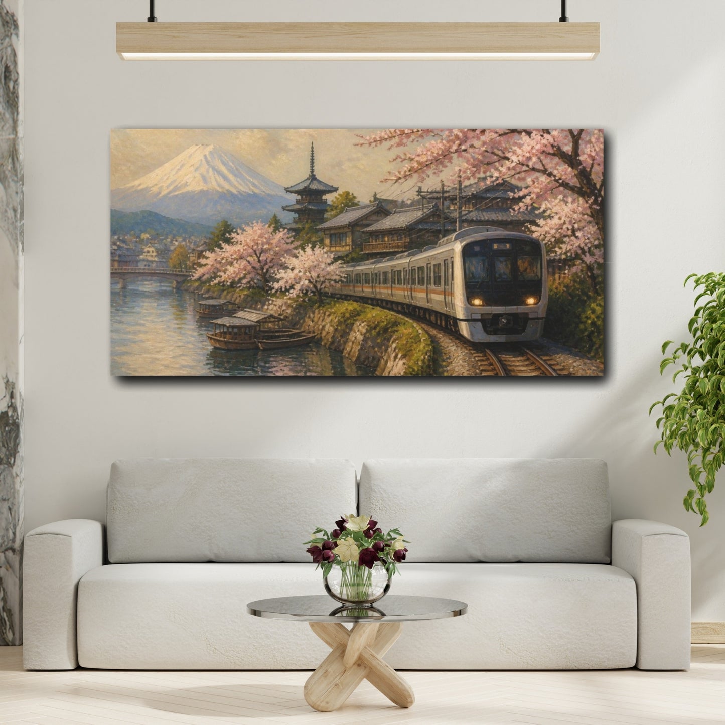 Mockup 2. Japanese Train With Sakura shown as canvas print