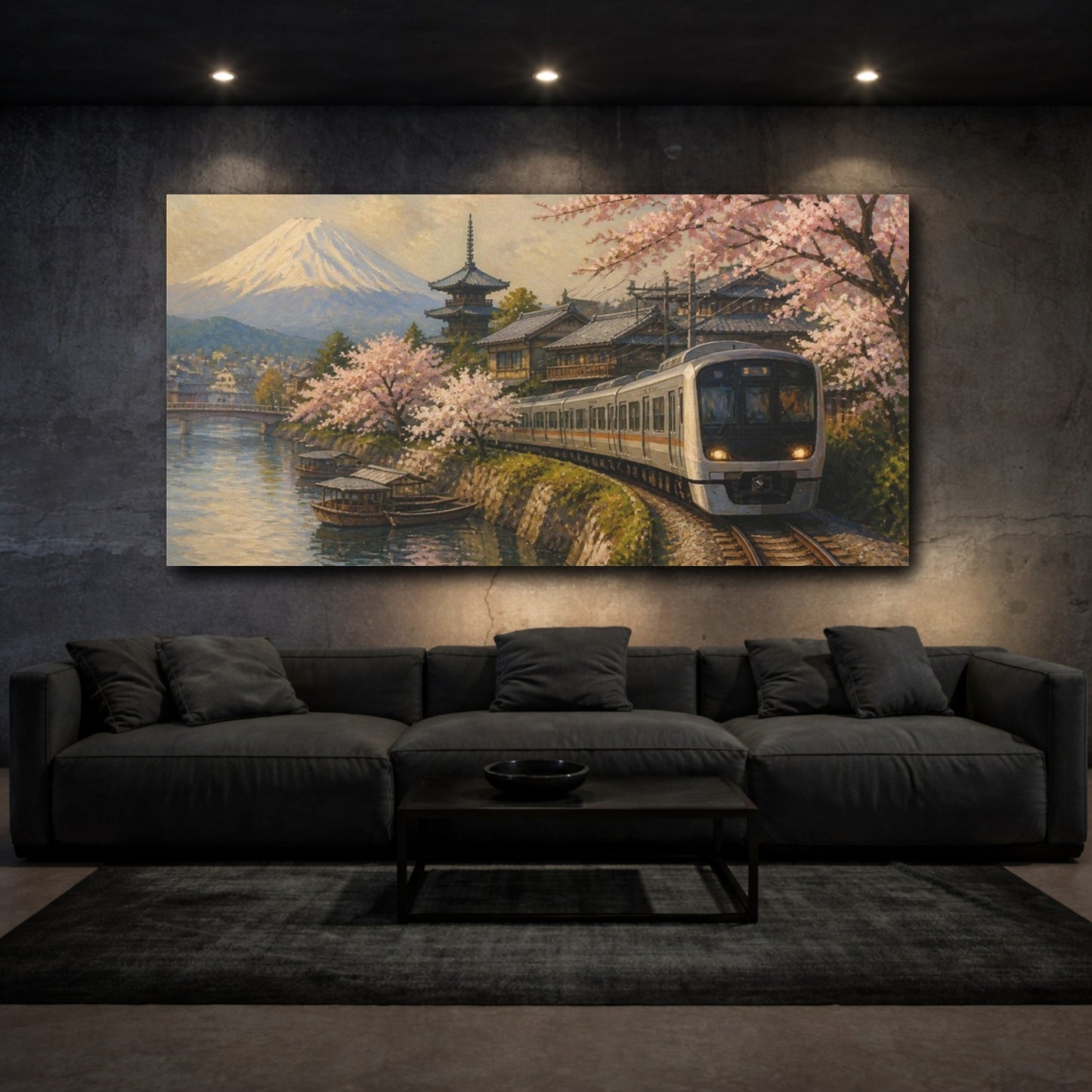 Mockup 3. Japanese Train With Sakura shown as canvas print