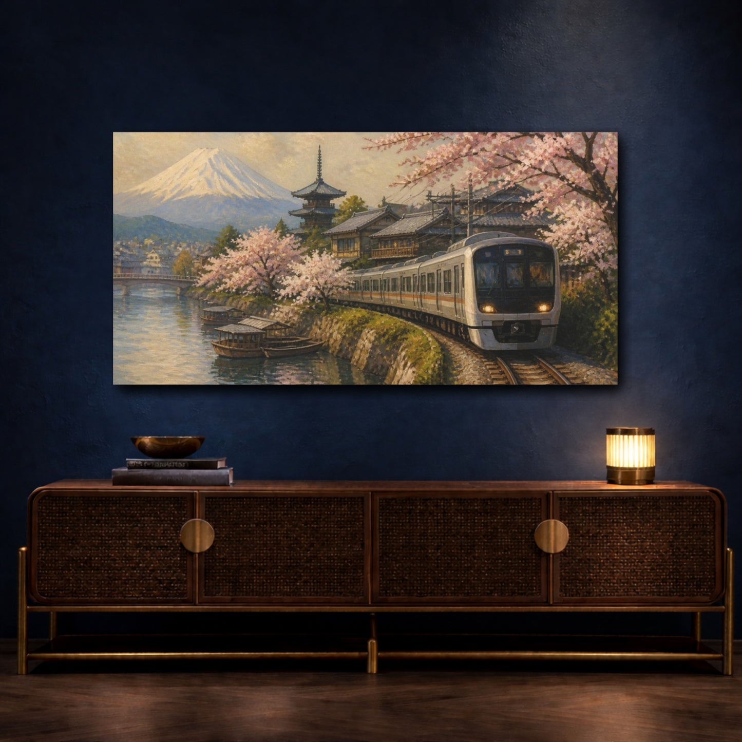 Mockup 4. Japanese Train With Sakura shown as canvas print