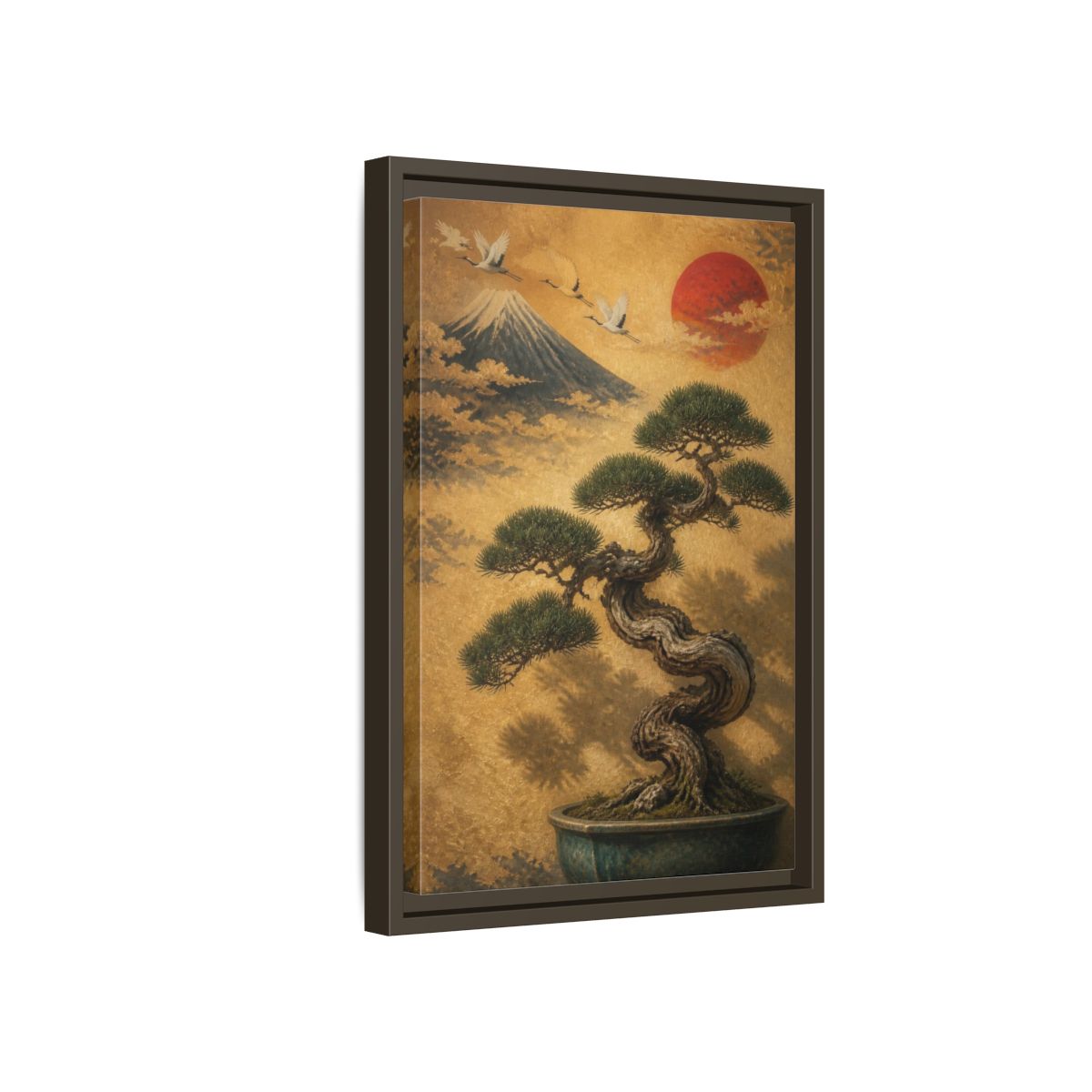 Side Mockup 5. Japanese Twisted Bonsai shown as framed canvas print