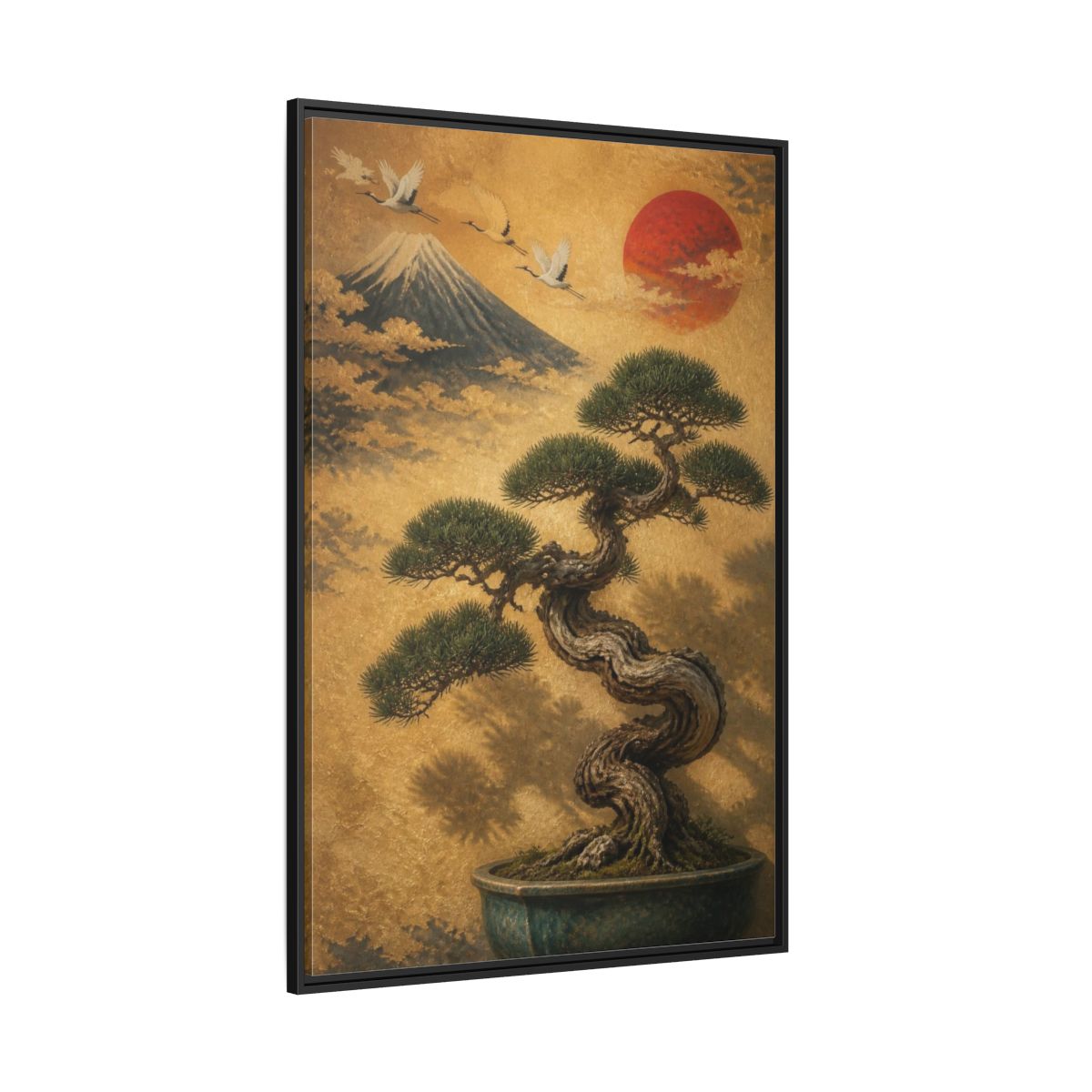 Side Mockup 12. Japanese Twisted Bonsai shown as framed canvas print