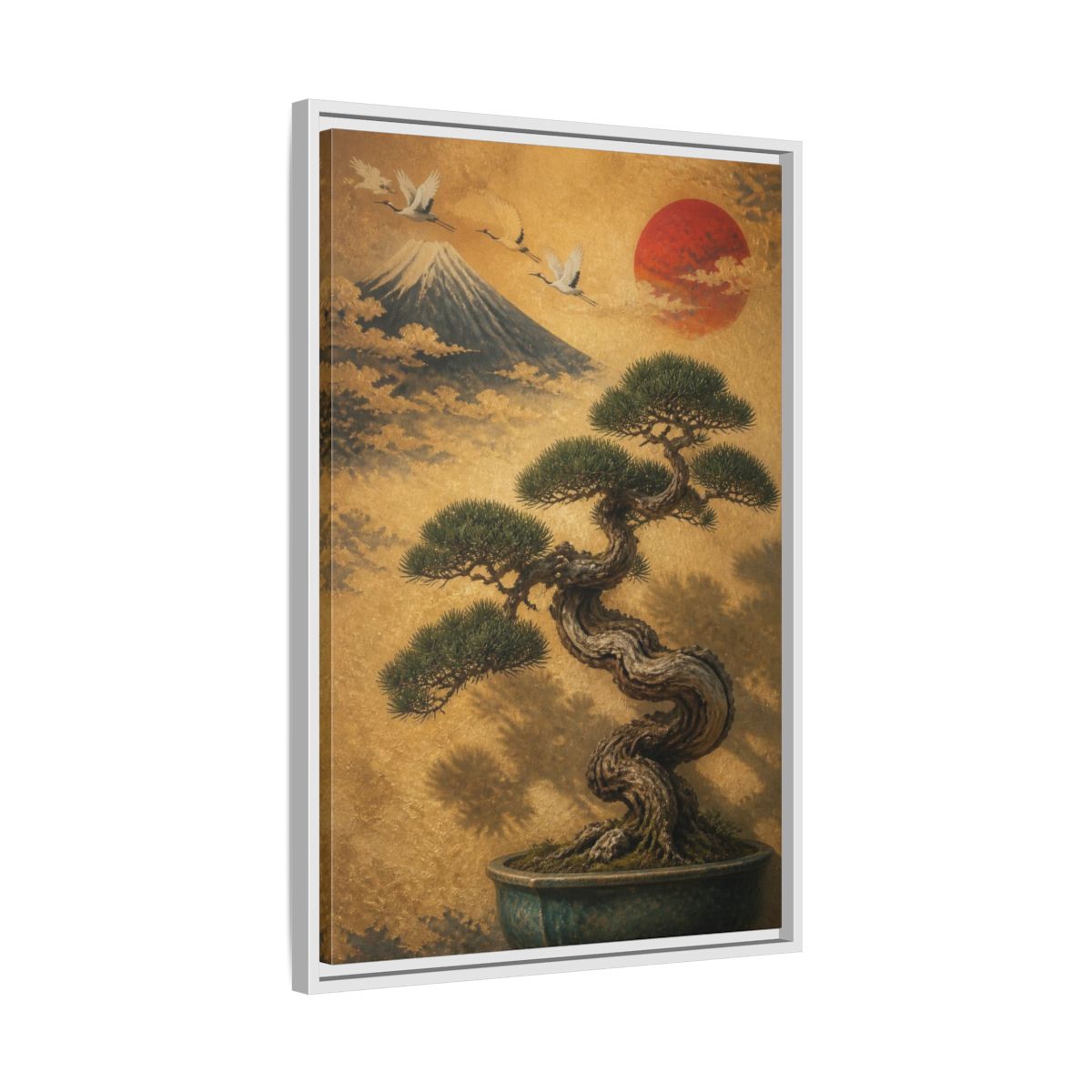 Side Mockup 10. Japanese Twisted Bonsai shown as framed canvas print