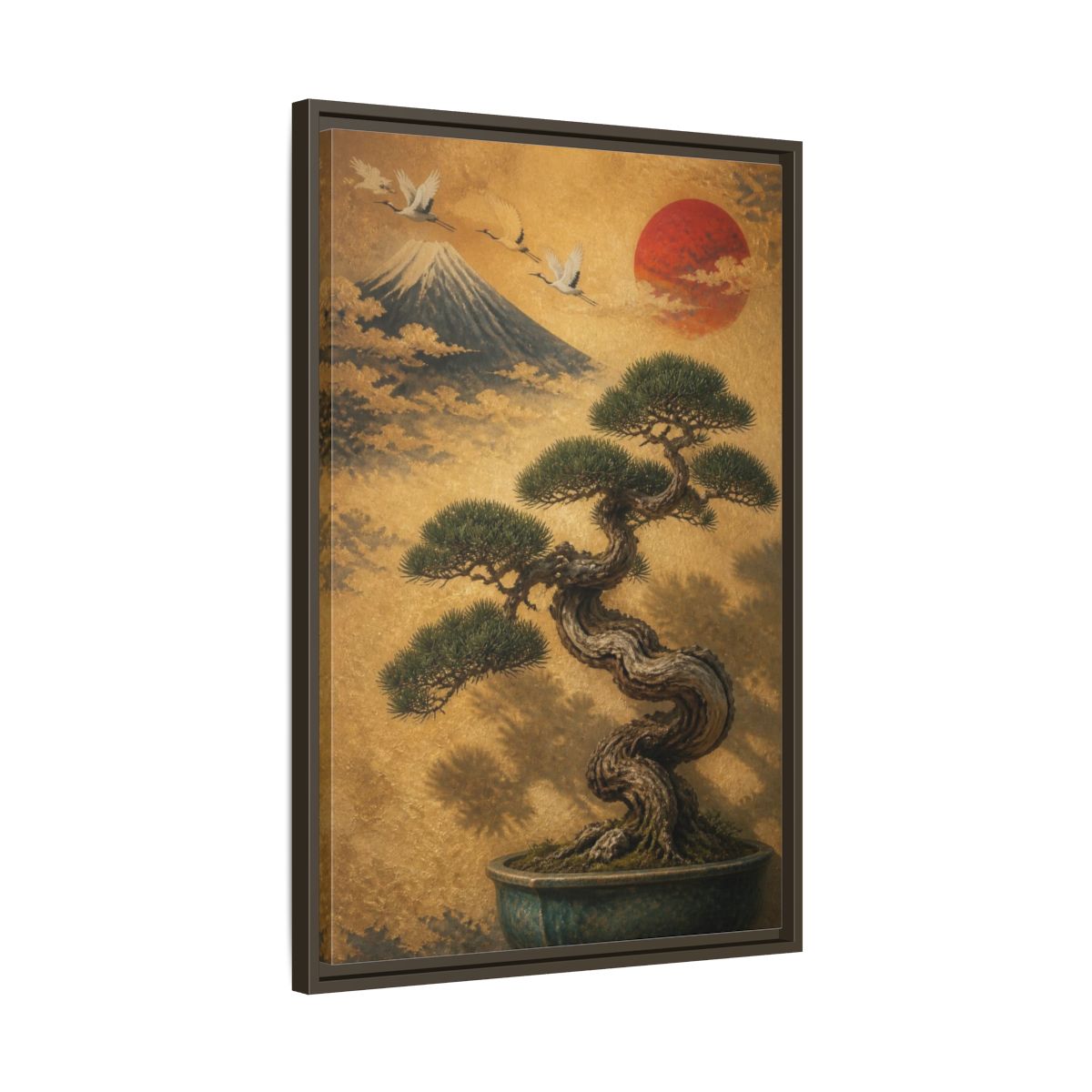 Side Mockup 11. Japanese Twisted Bonsai shown as framed canvas print