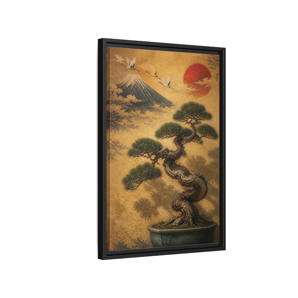 Side Mockup 3. Japanese Twisted Bonsai shown as framed canvas print
