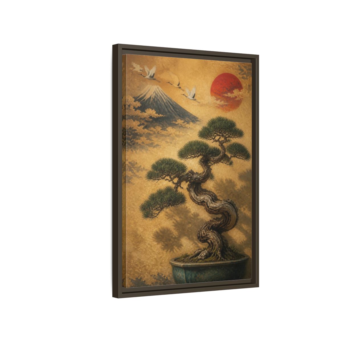 Side Mockup 2. Japanese Twisted Bonsai shown as framed canvas print