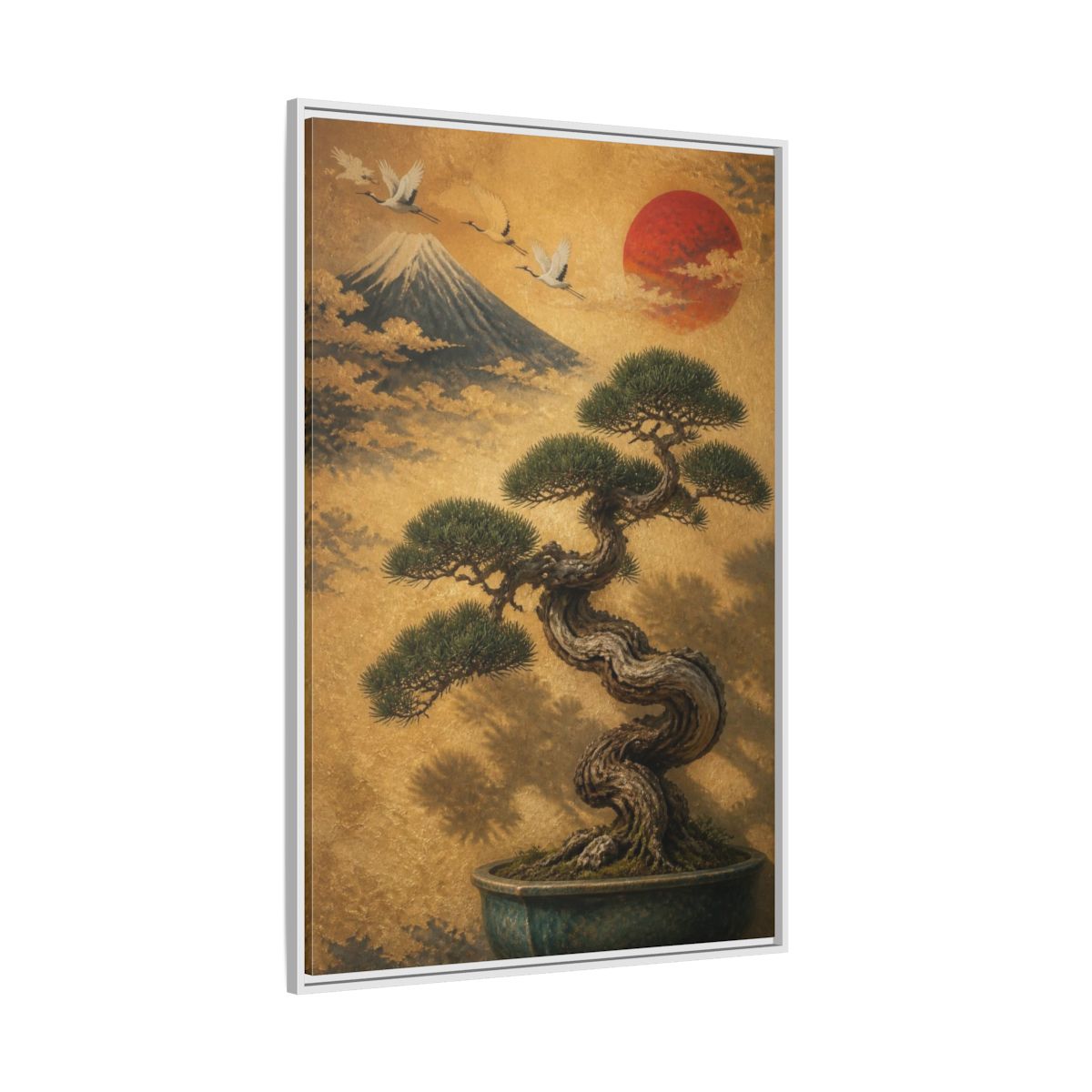 Side Mockup 7. Japanese Twisted Bonsai shown as framed canvas print