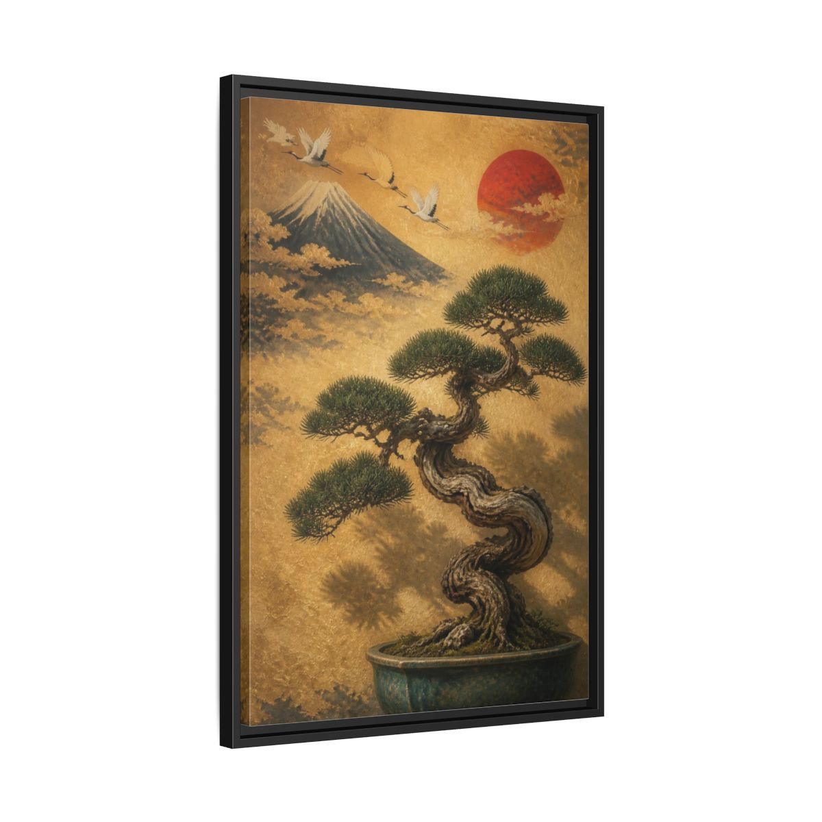 Side Mockup 14. Japanese Twisted Bonsai shown as framed canvas print
