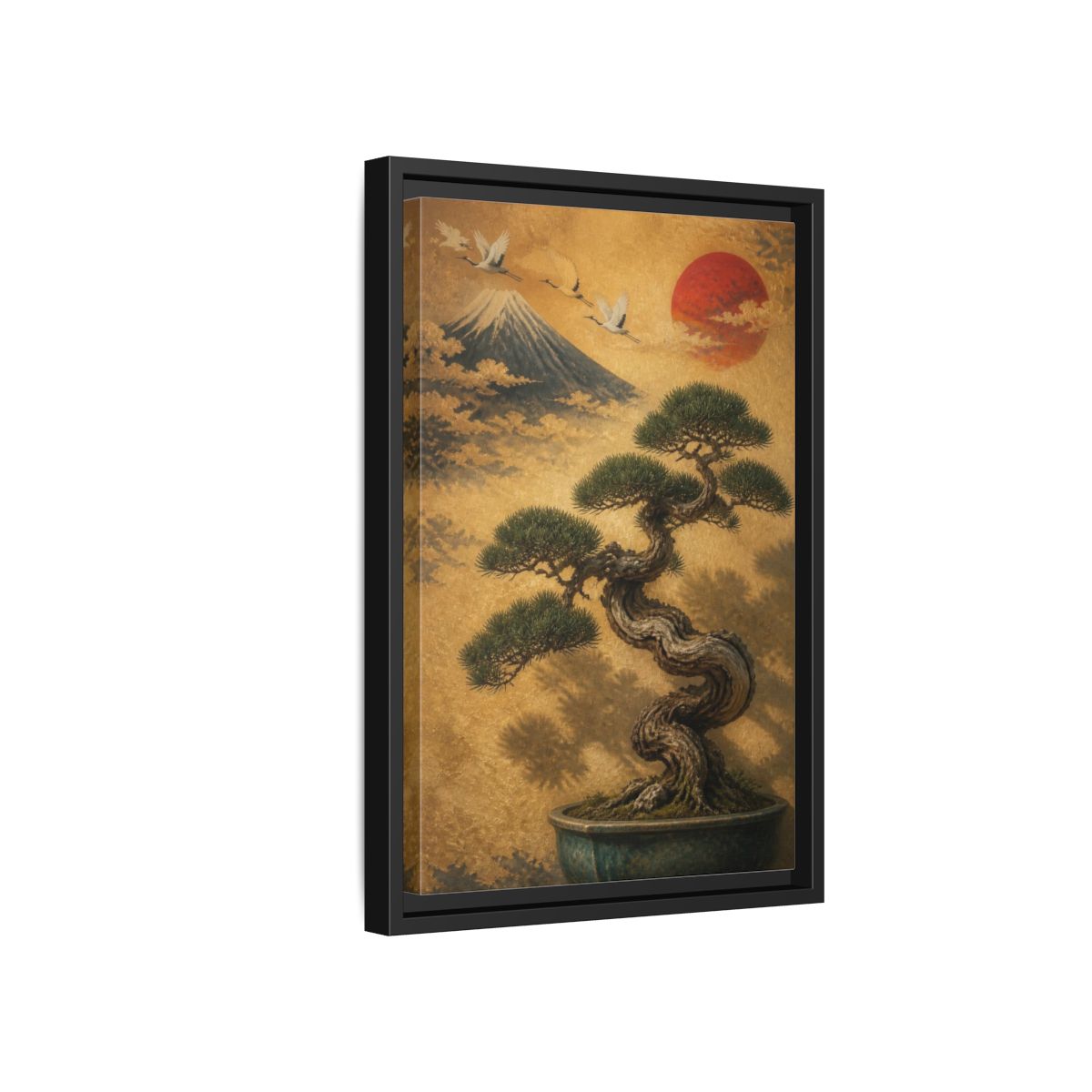 Side Mockup 6. Japanese Twisted Bonsai shown as framed canvas print