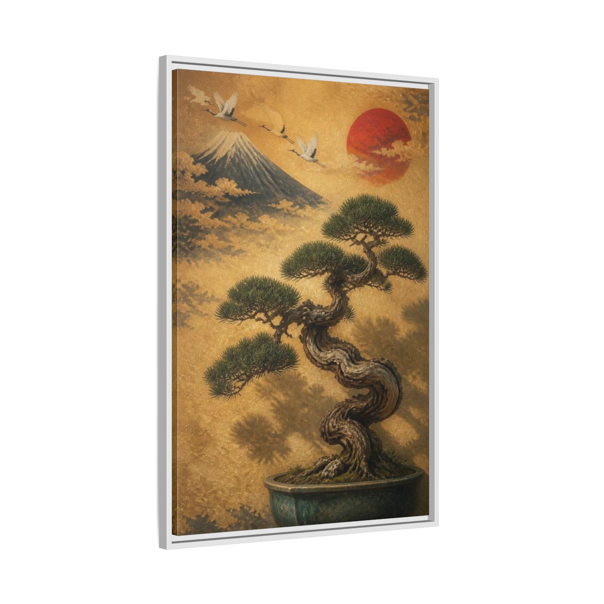 Side Mockup 9. Japanese Twisted Bonsai shown as framed canvas print