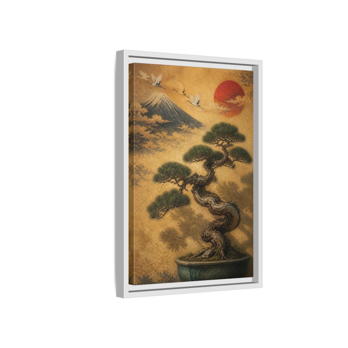 Side Mockup 4. Japanese Twisted Bonsai shown as framed canvas print