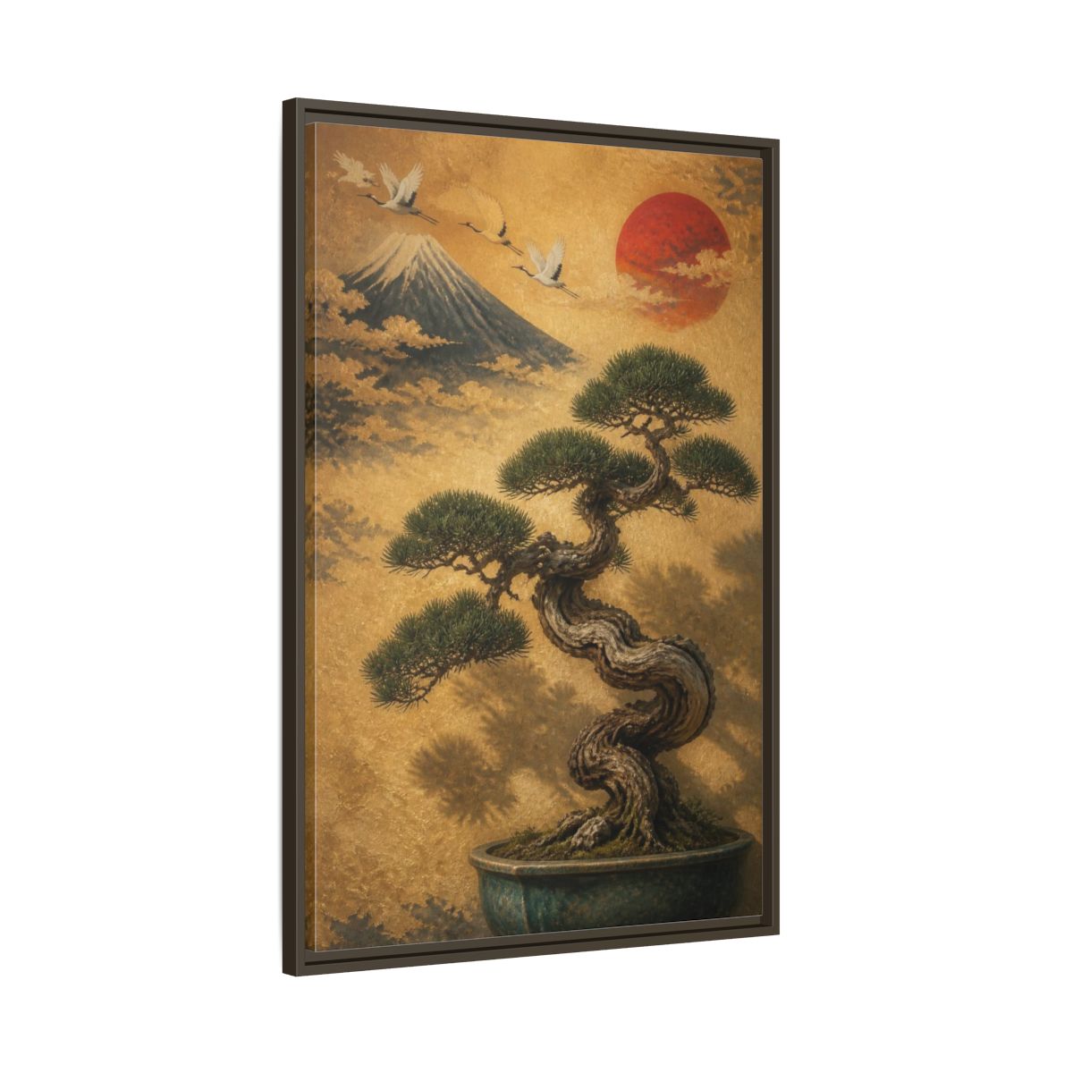 Main Mockup. Japanese Twisted Bonsai shown as framed canvas print