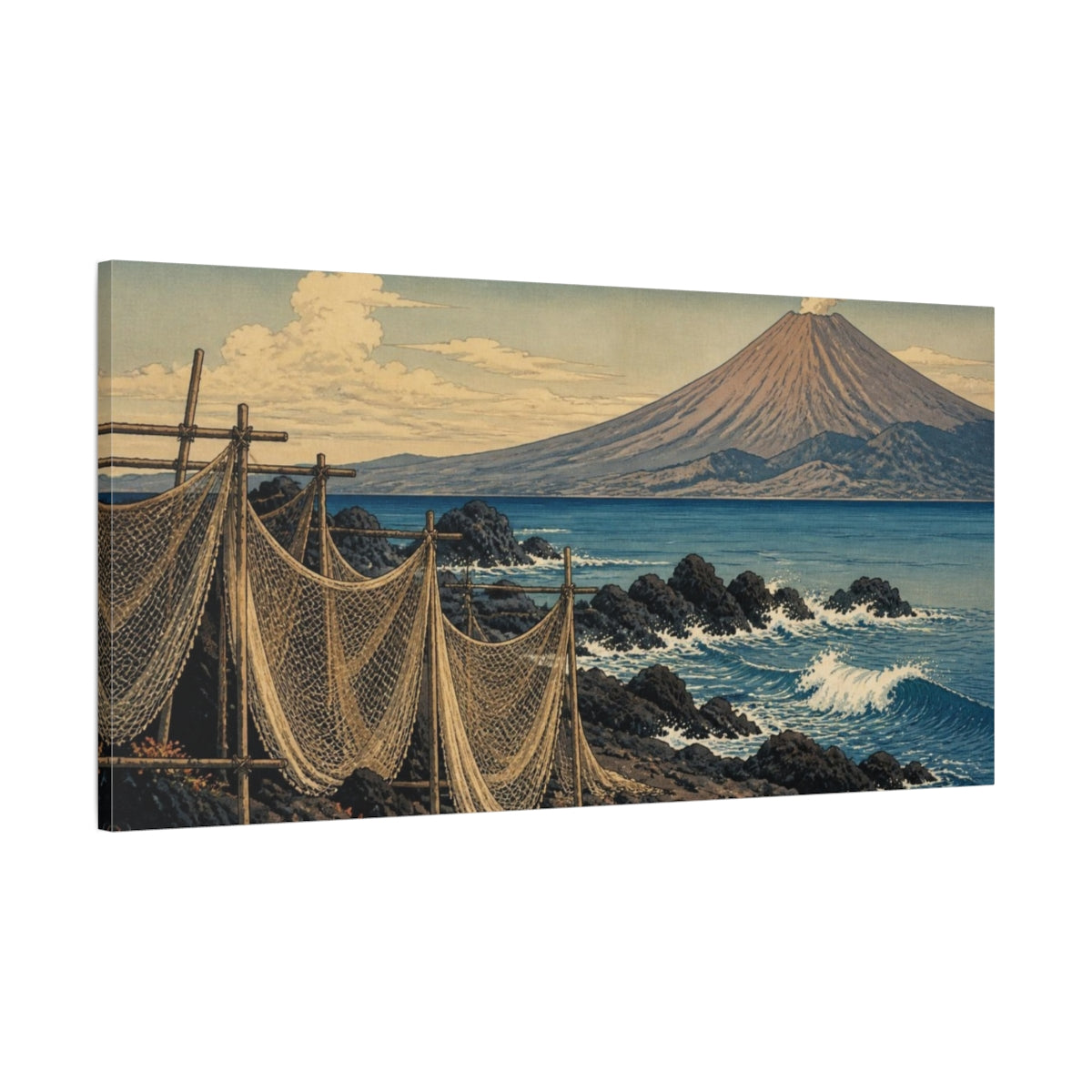 Main Mockup. Japanese Volcanic Coastline Nets shown as canvas print