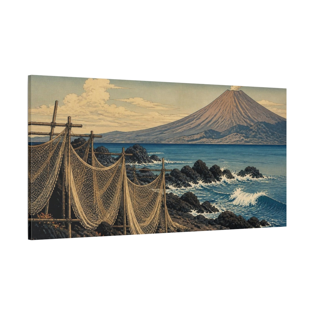 Side Mockup 2. Japanese Volcanic Coastline Nets shown as canvas print