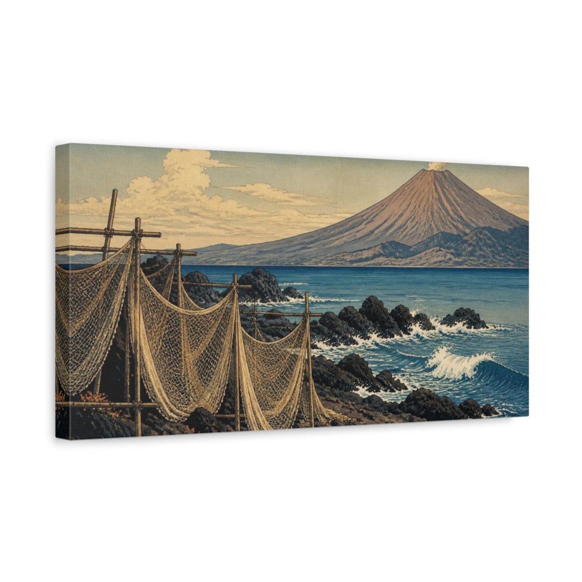 Side Mockup 3. Japanese Volcanic Coastline Nets shown as canvas print