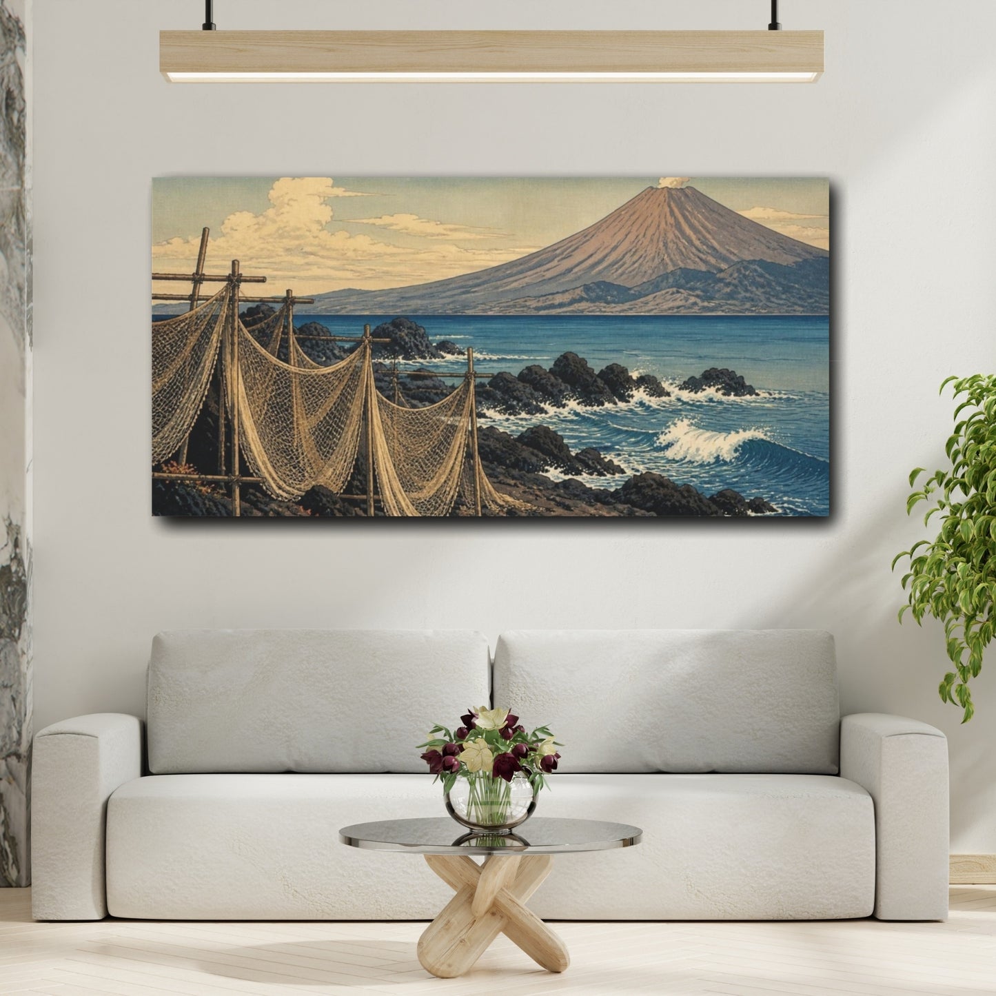Mockup 2. Japanese Volcanic Coastline Nets shown as canvas print