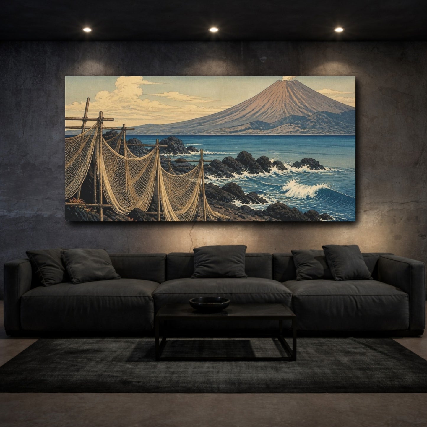 Mockup 3. Japanese Volcanic Coastline Nets shown as canvas print