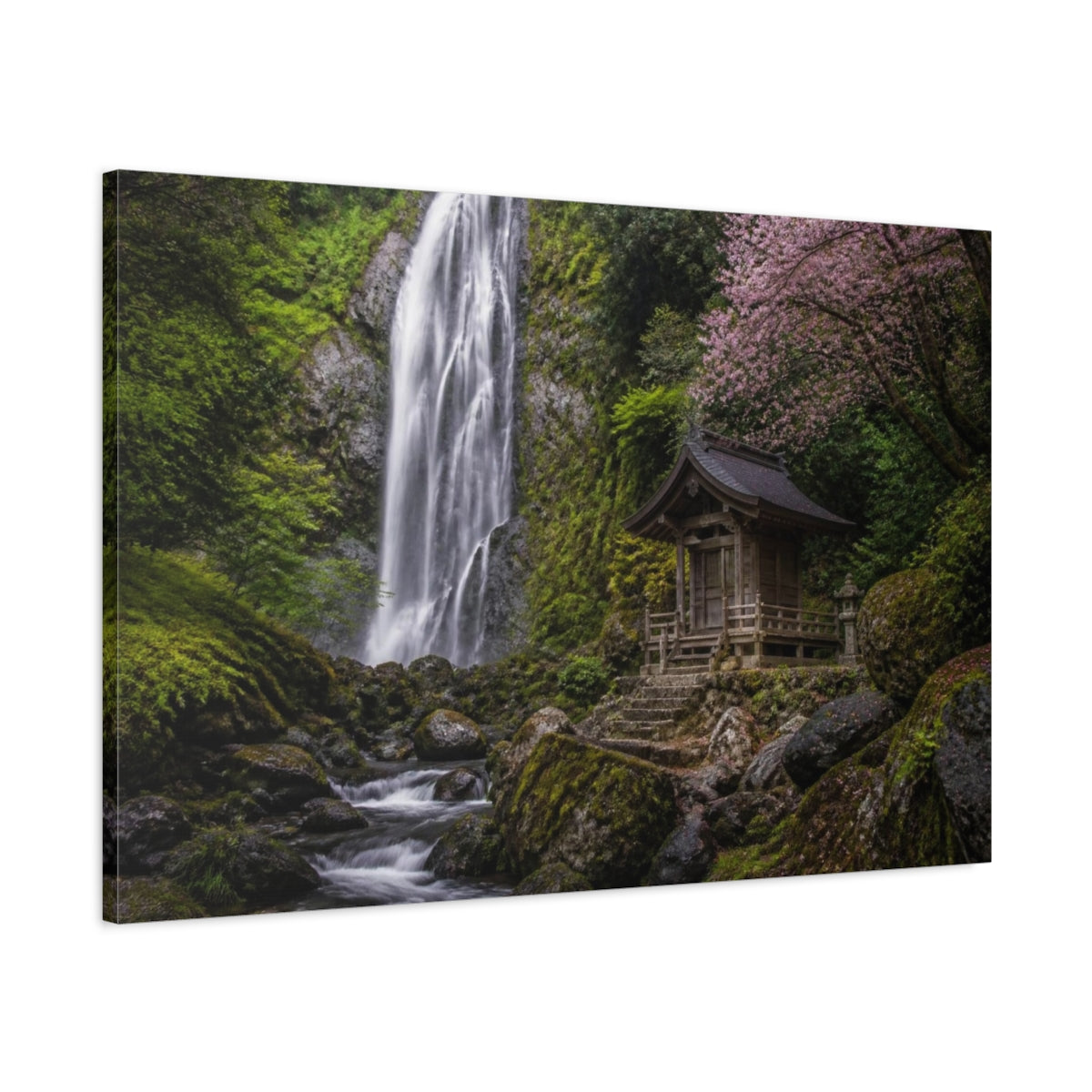 Main Mockup. Japanese Waterfall Shrine shown as canvas print