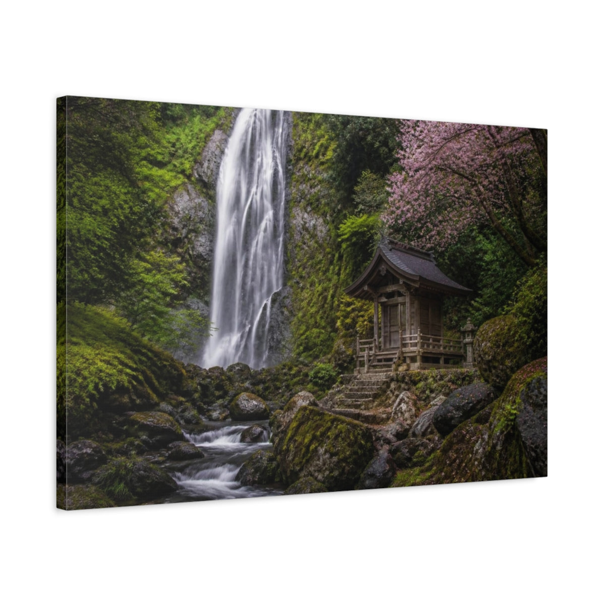Side Mockup 2. Japanese Waterfall Shrine shown as canvas print