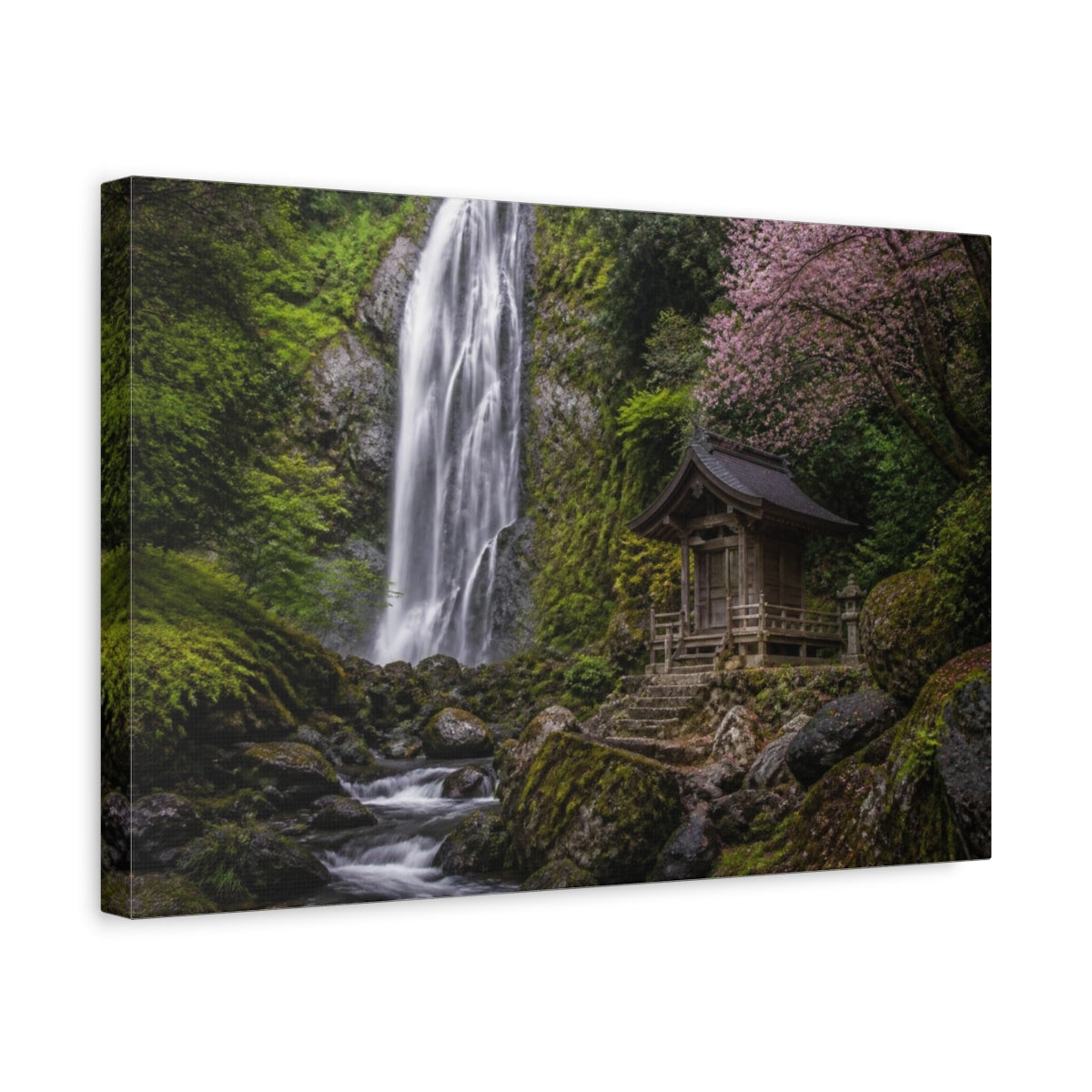 Side Mockup 4. Japanese Waterfall Shrine shown as canvas print