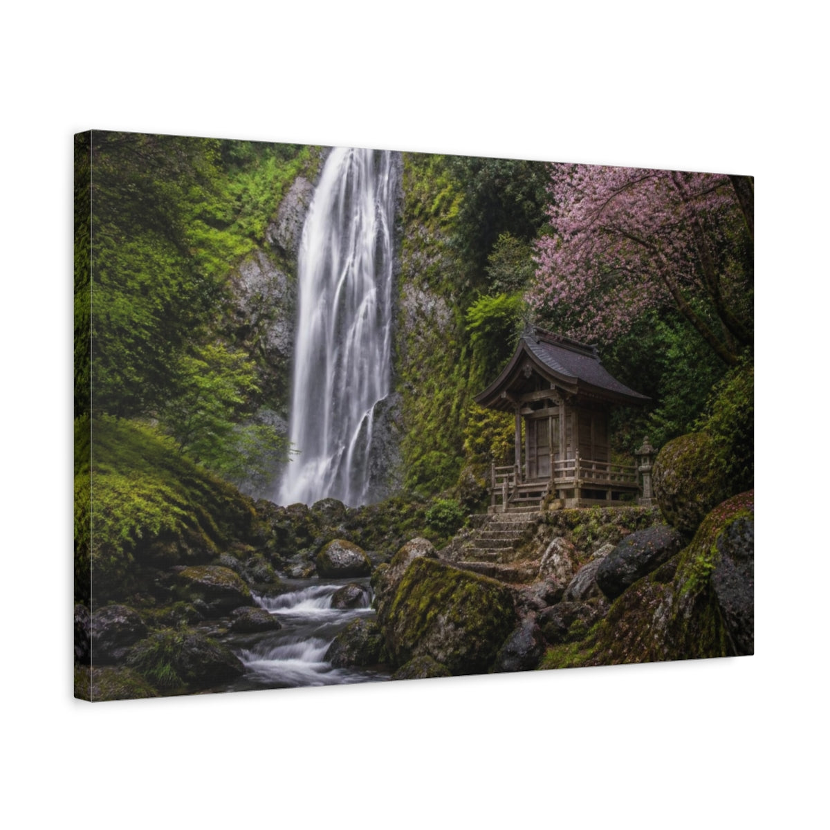 Side Mockup 3. Japanese Waterfall Shrine shown as canvas print