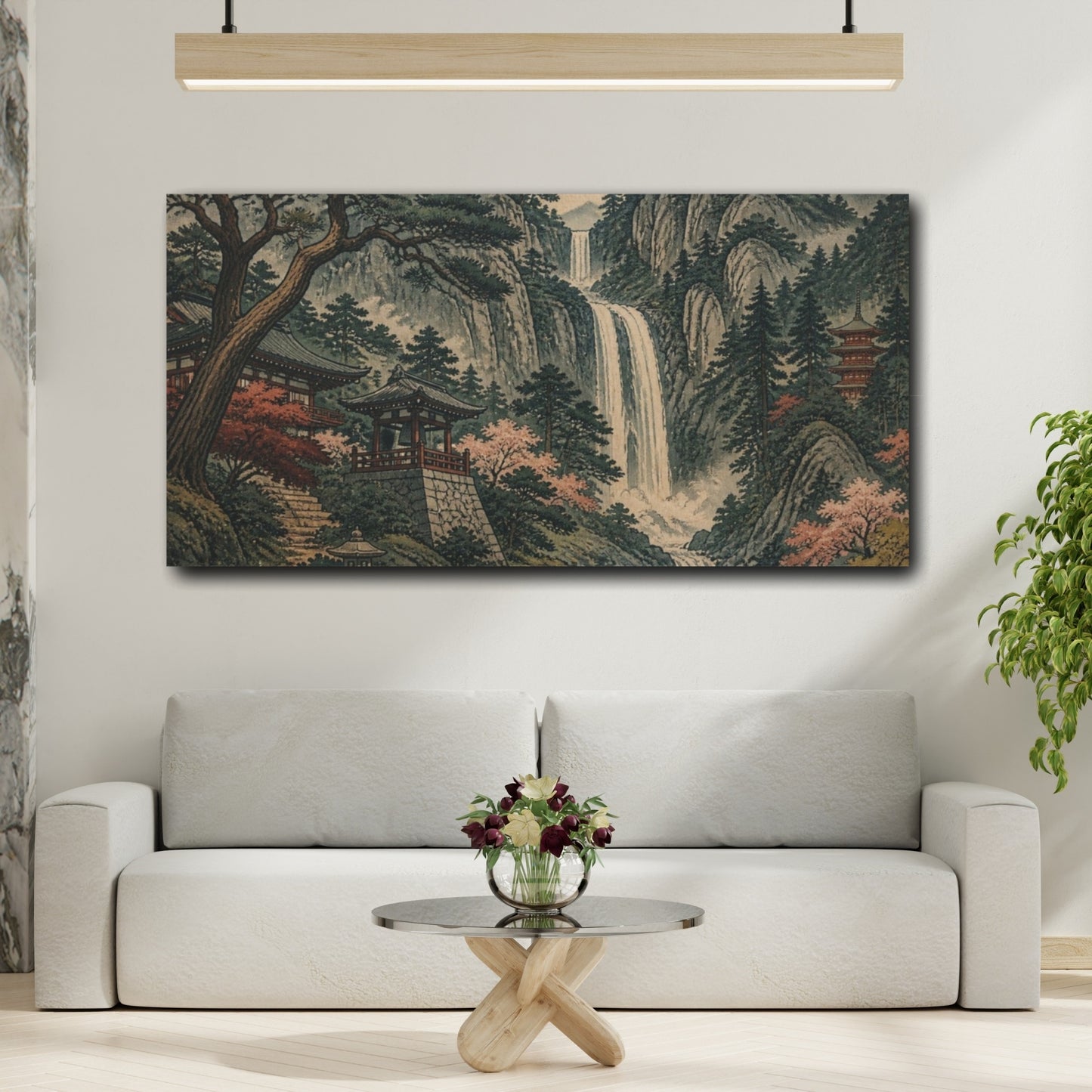 Mockup 2. Japanese Waterfall Temple shown as canvas print