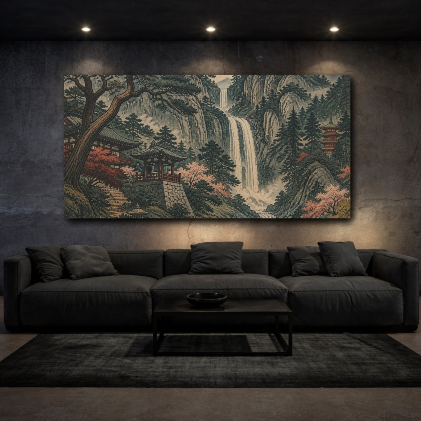 Mockup 3. Japanese Waterfall Temple shown as canvas print
