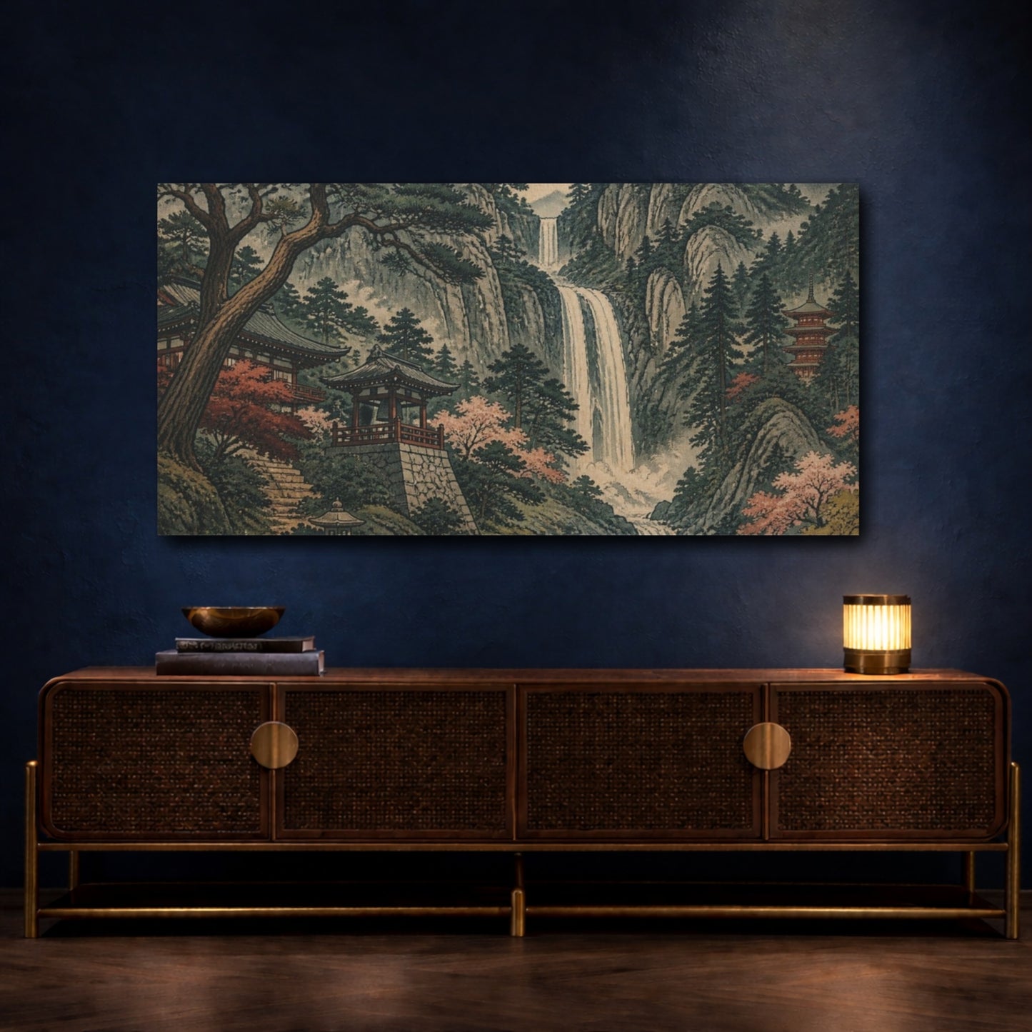 Mockup 4. Japanese Waterfall Temple shown as canvas print