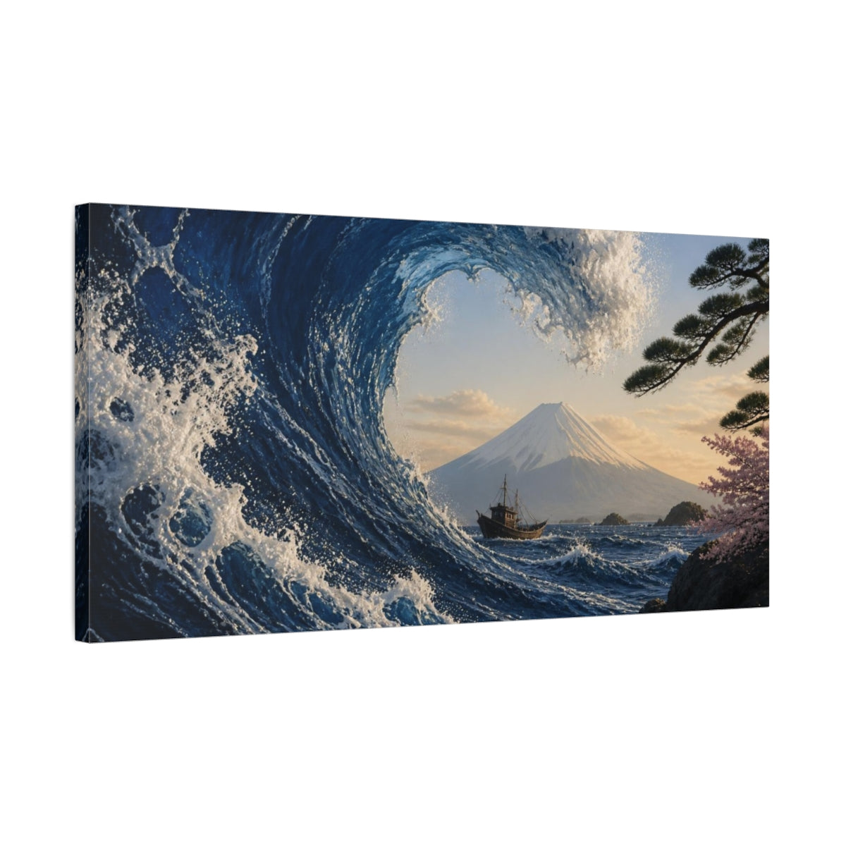 Side Mockup 1. Japanese Wave With Fuji shown as canvas print