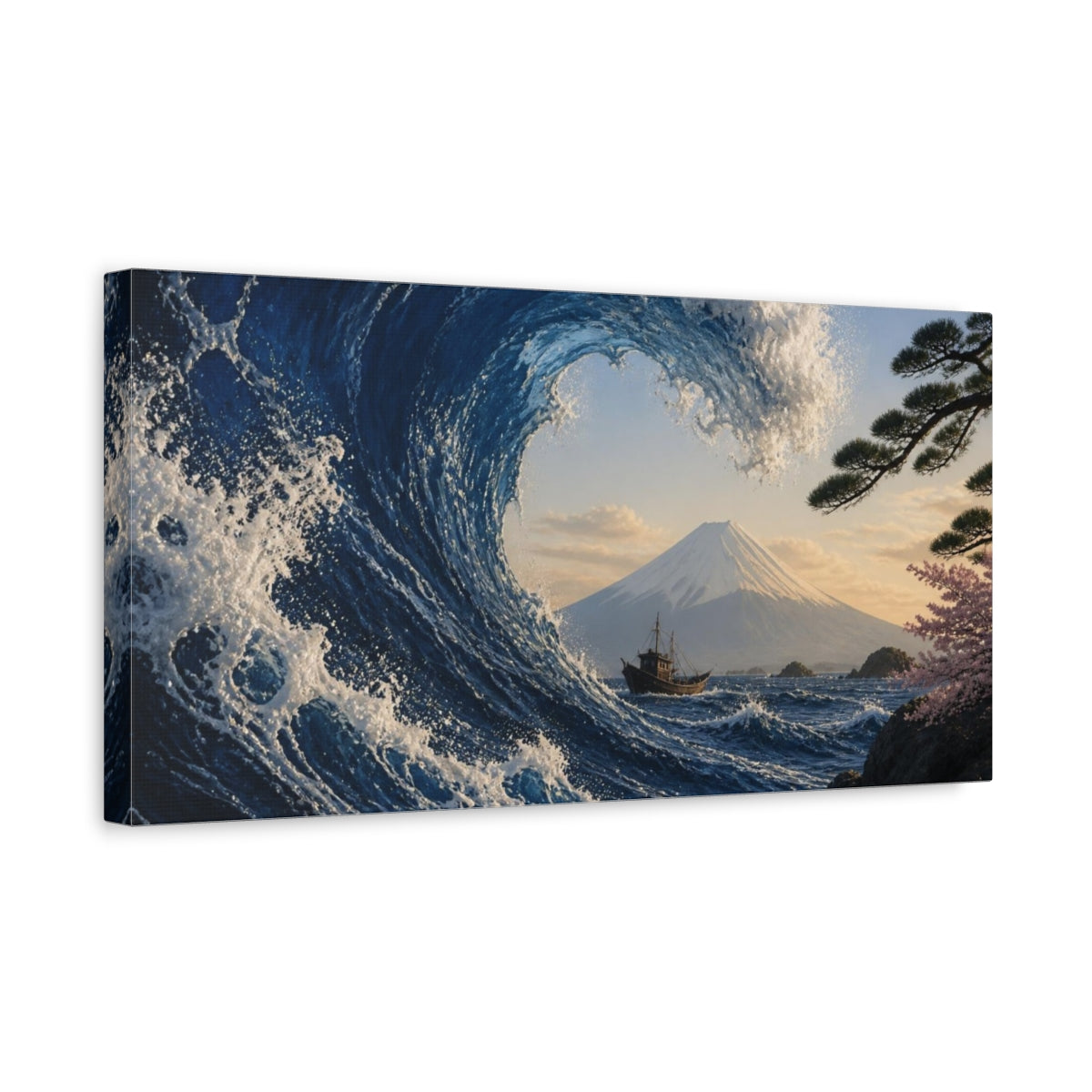 Side Mockup 3. Japanese Wave With Fuji shown as canvas print