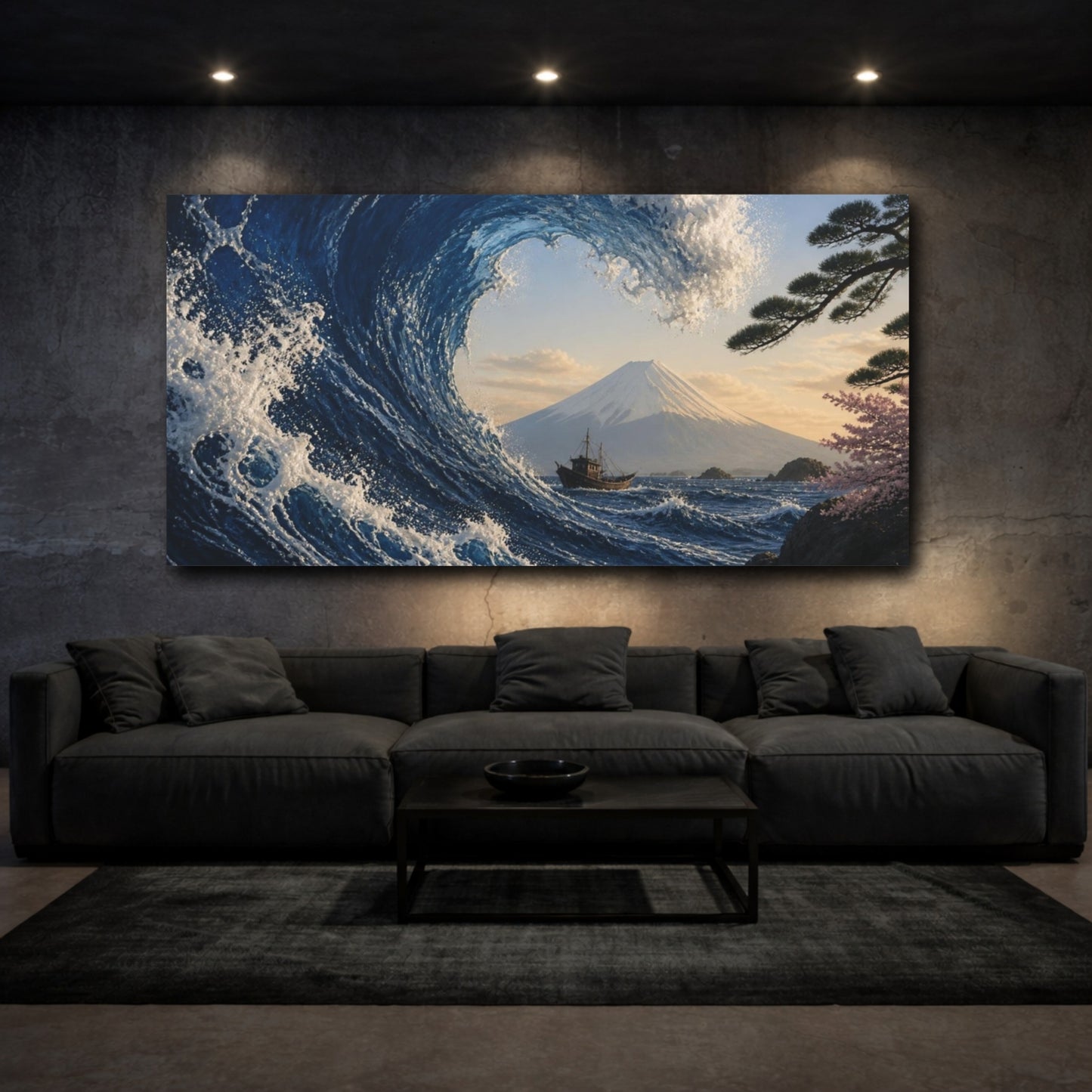Mockup 3. Japanese Wave With Fuji shown as canvas print
