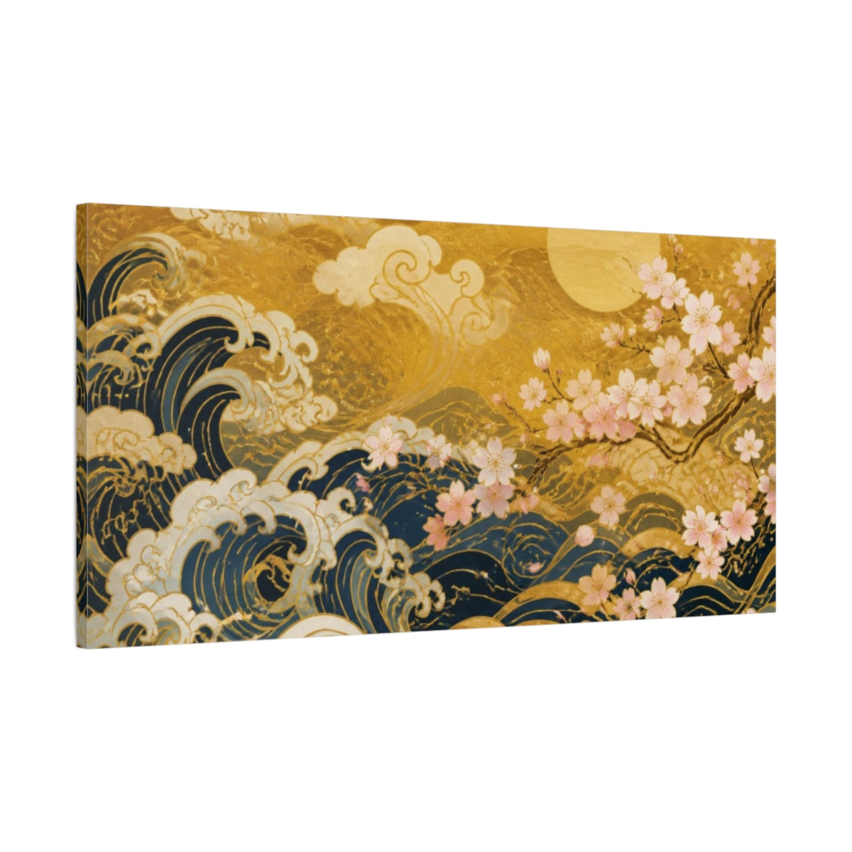 Main Mockup. Japanese Waves And Sakura shown as canvas print