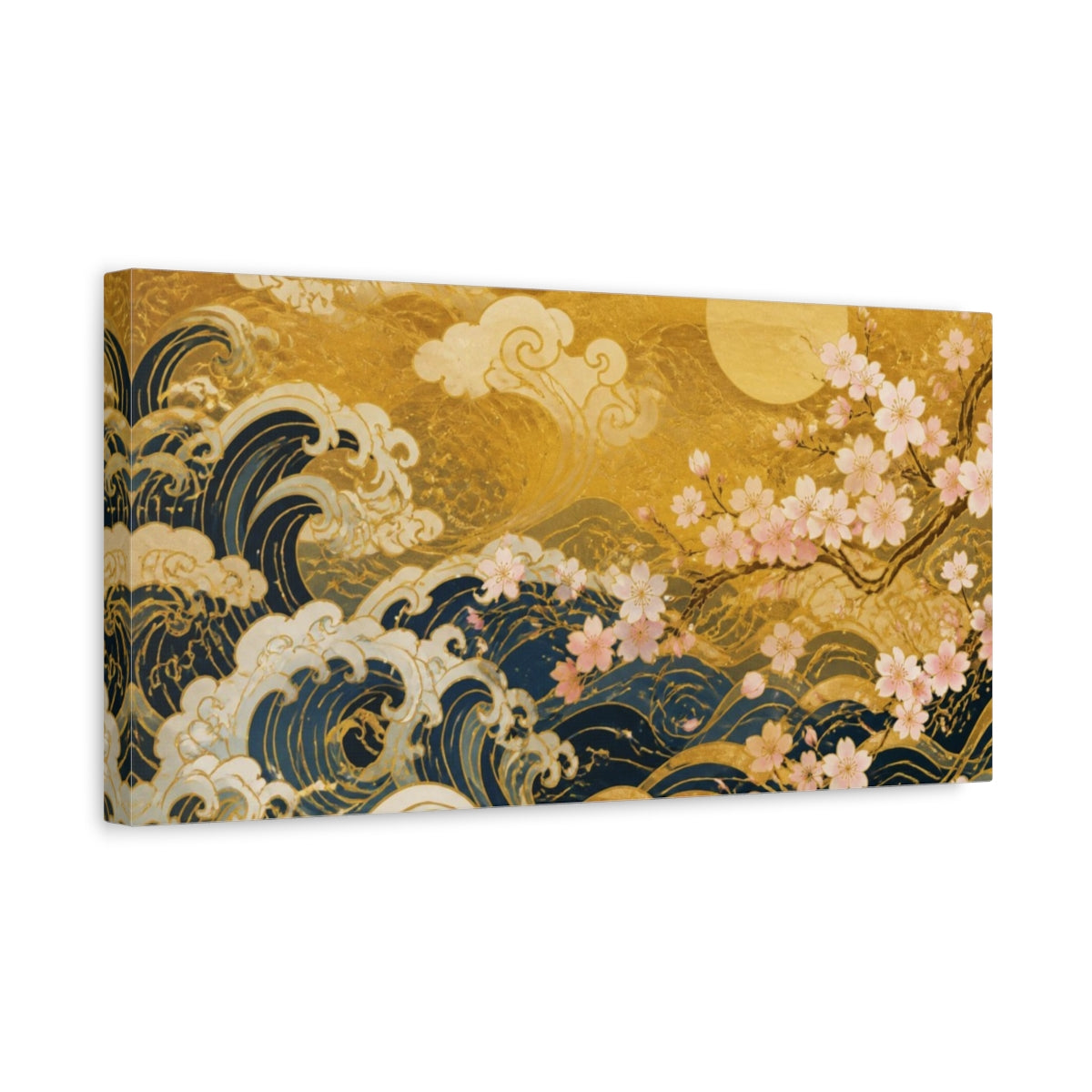 Side Mockup 3. Japanese Waves And Sakura shown as canvas print