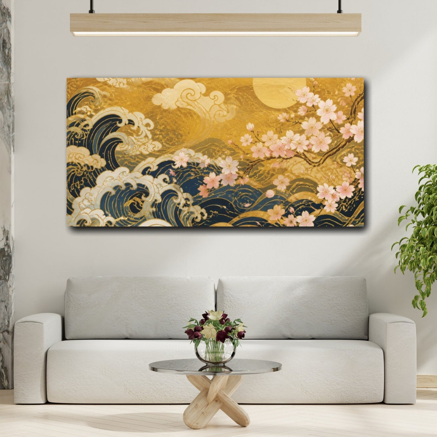 Mockup 2. Japanese Waves And Sakura shown as canvas print