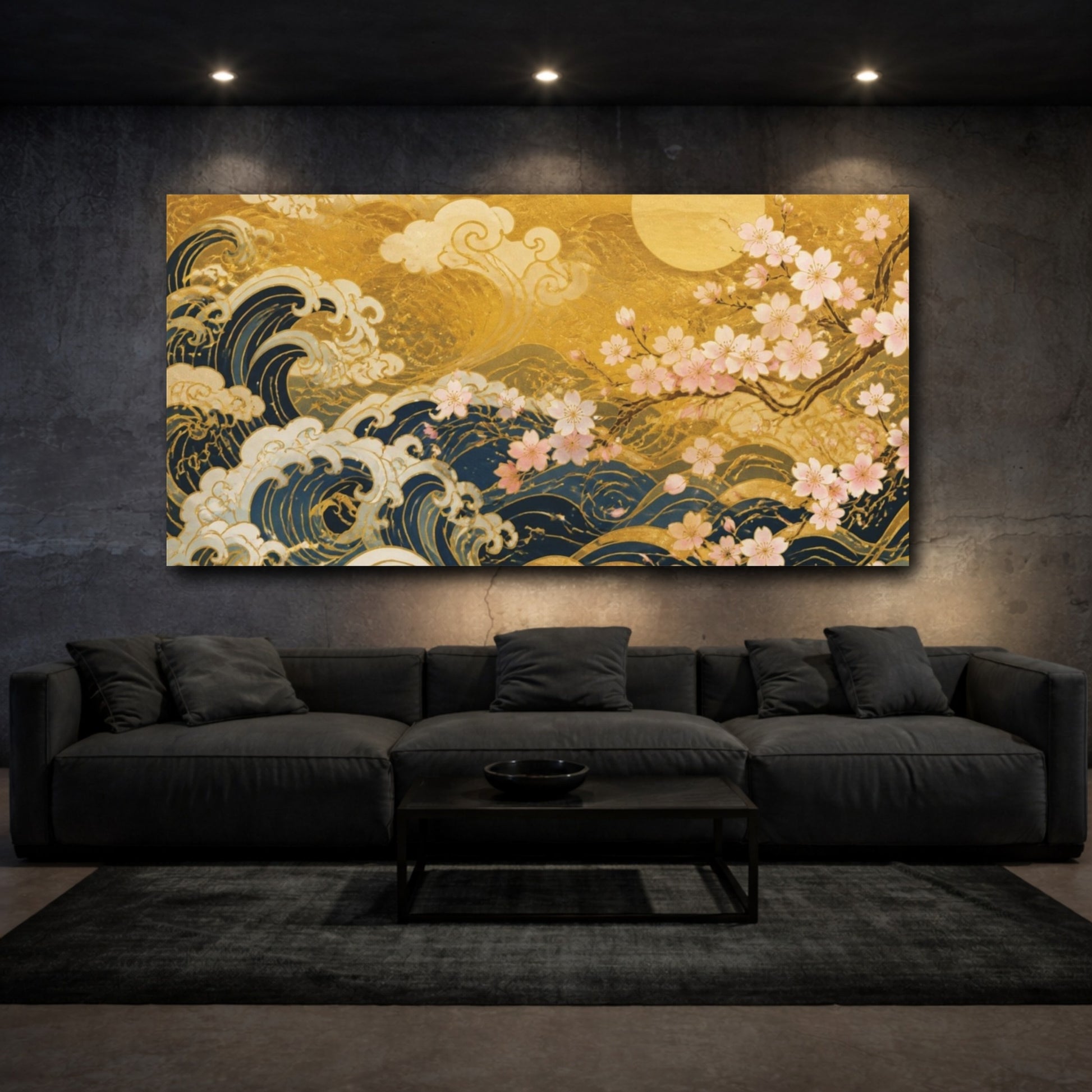Mockup 3. Japanese Waves And Sakura shown as canvas print