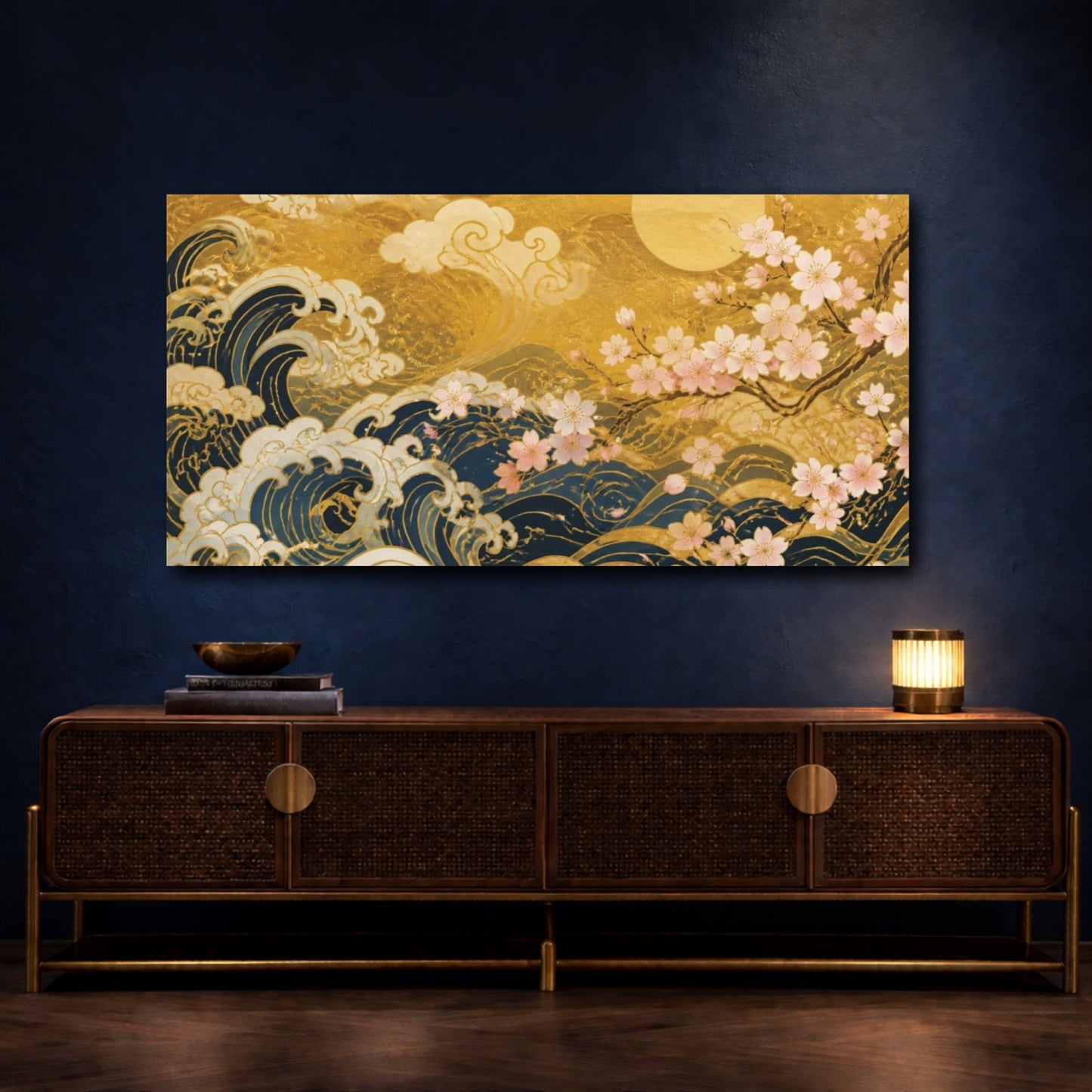 Mockup 4. Japanese Waves And Sakura shown as canvas print