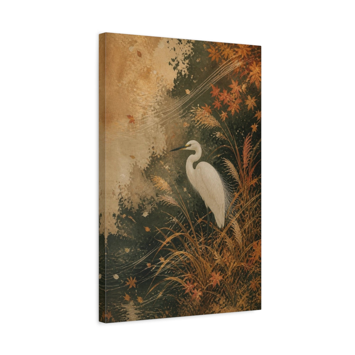 Side Mockup 3. Japanese White Egret shown as canvas print