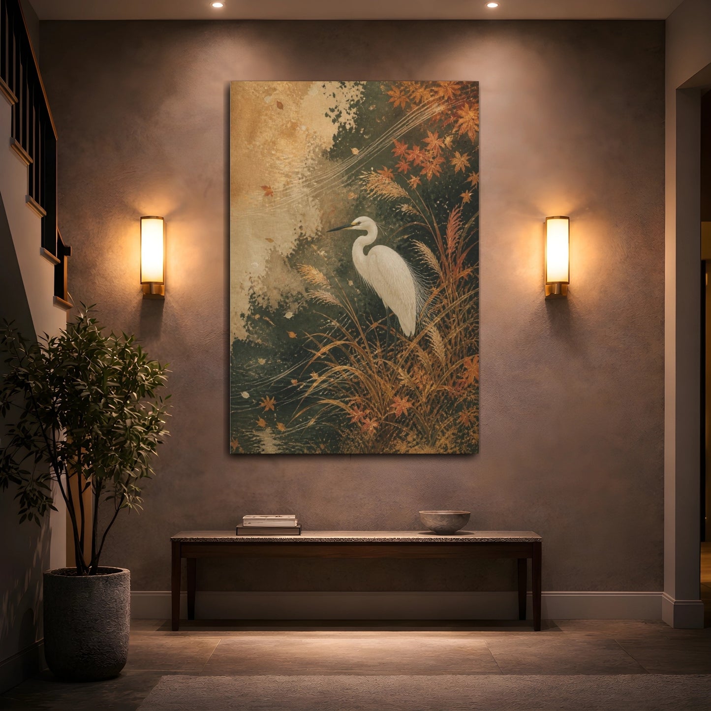 Mockup 2. Japanese White Egret shown as canvas print