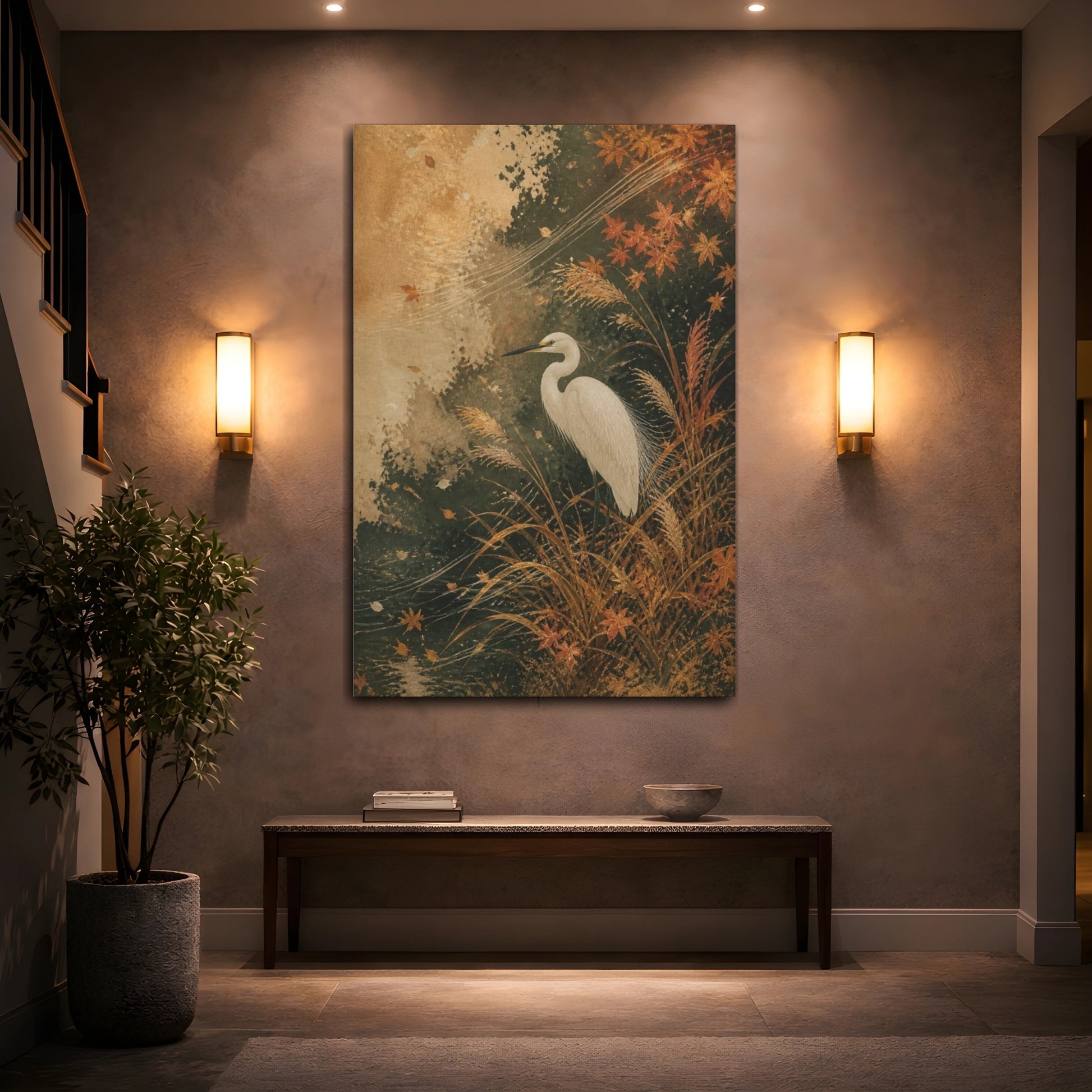 Mockup 2. Japanese White Egret shown as canvas print