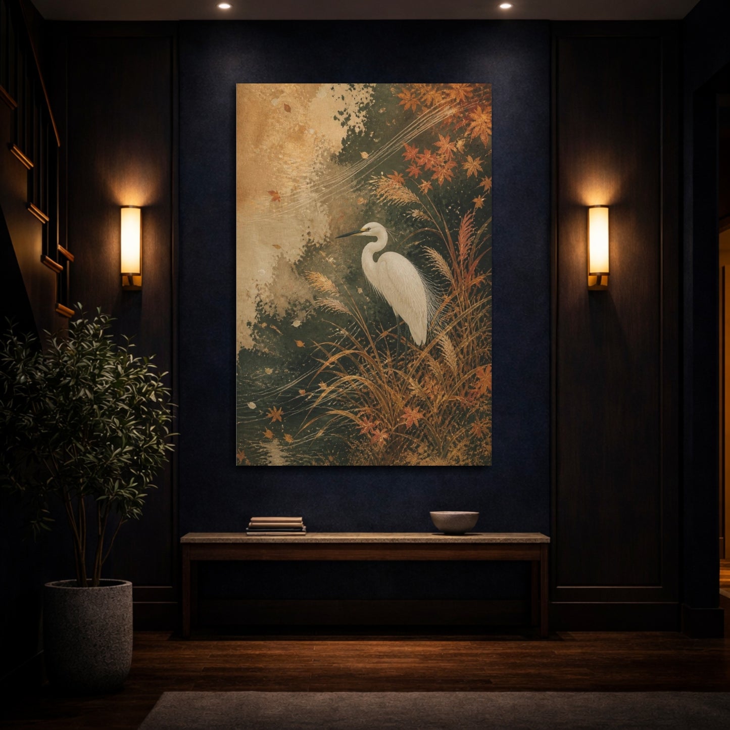 Mockup 4. Japanese White Egret shown as canvas print