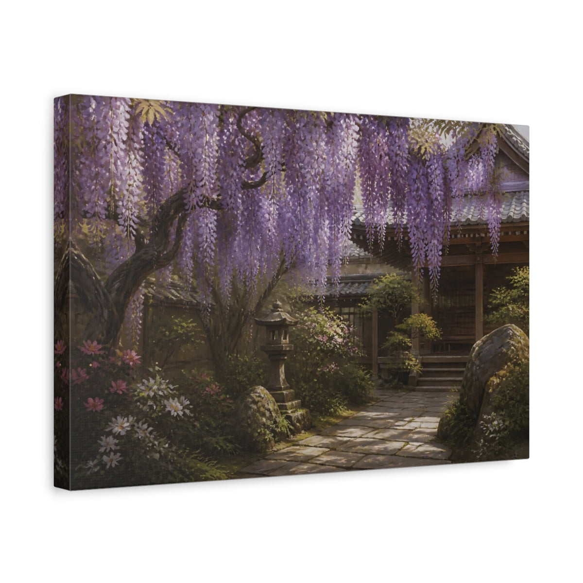 Side Mockup 4. Japanese Wisteria Garden Path shown as canvas print