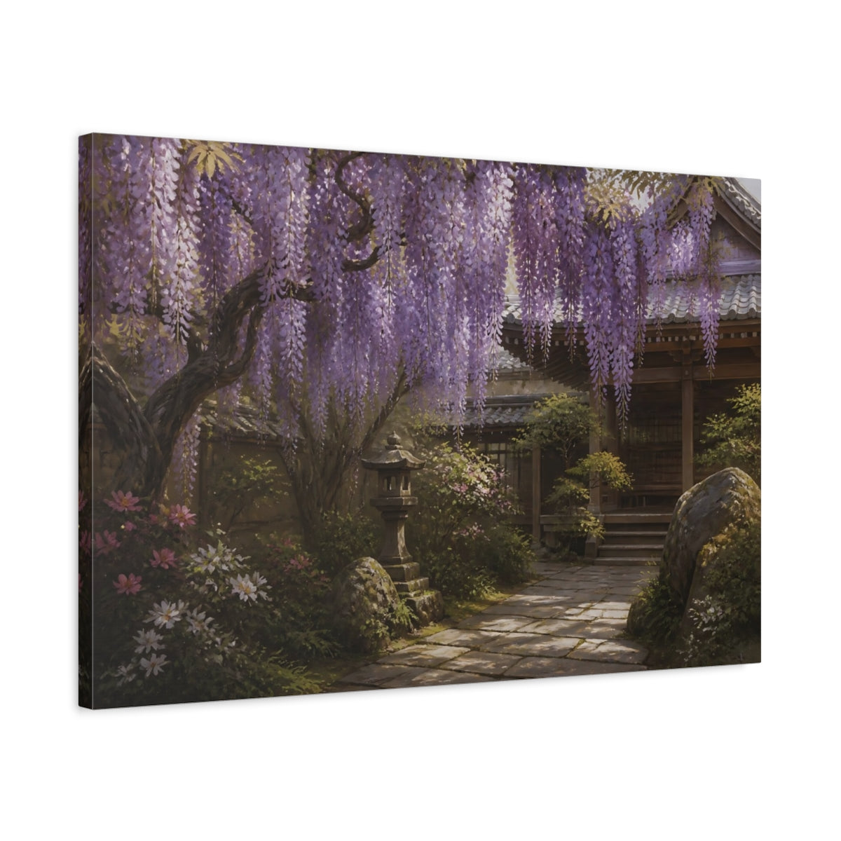 Side Mockup 2. Japanese Wisteria Garden Path shown as canvas print